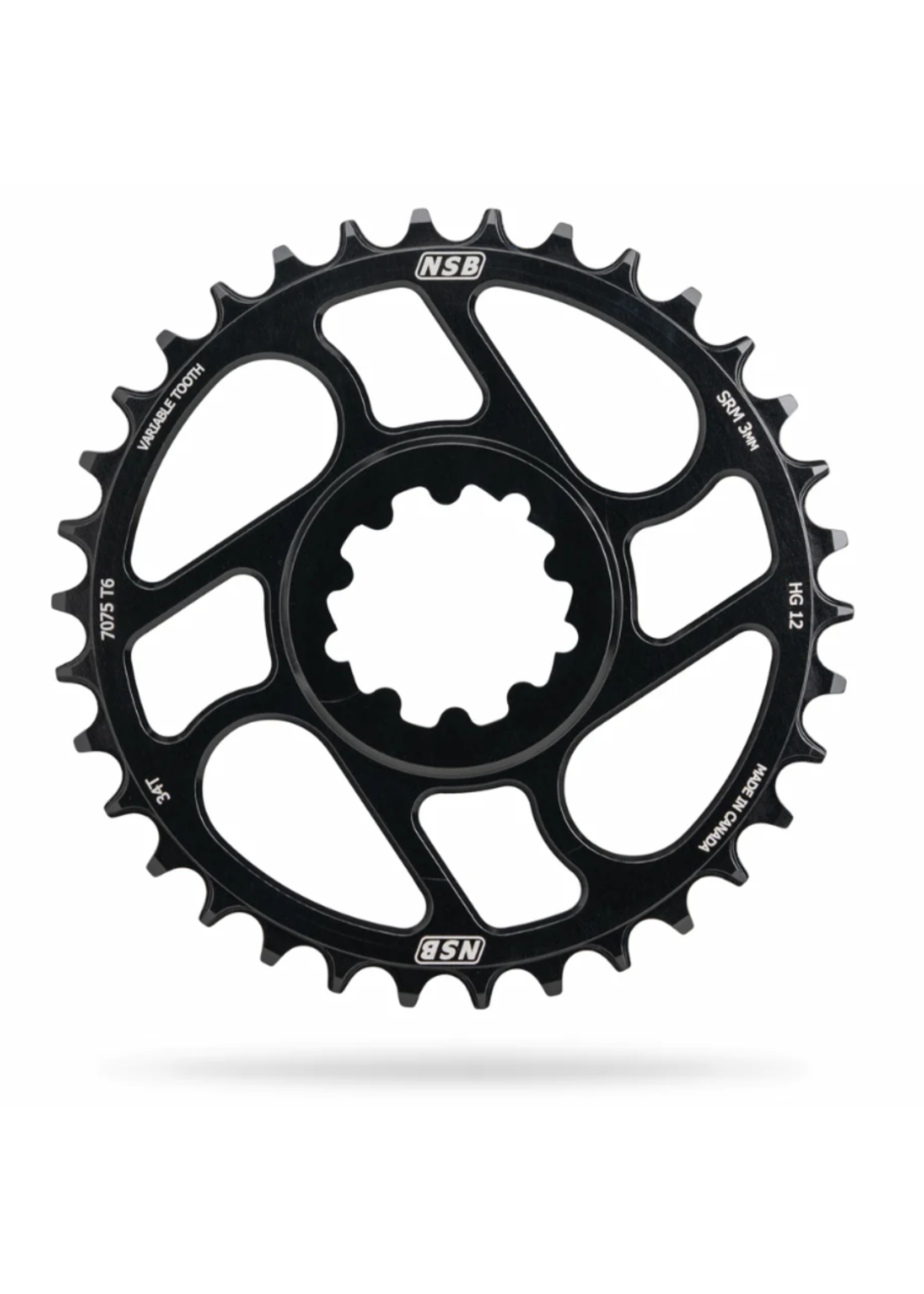 North Shore Billet NSB Variable Tooth Chainring, Direct Mount SRAM, Boost, 34T, for Shimano 12 speed drivetrain, Black