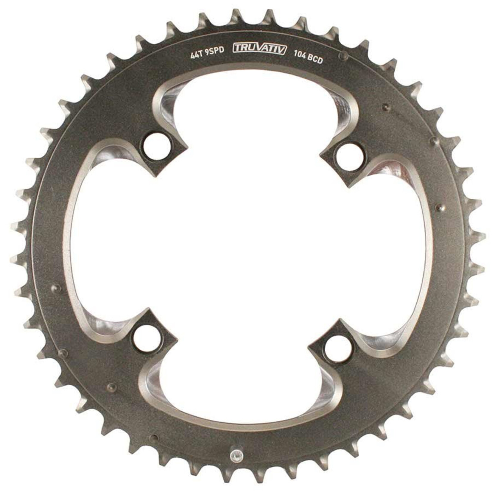 44T, 9 sp, BCD 104mm, 4-Bolt, Outer Chainring, For 22/33/44, Aluminum, Black, 11.6215.087.000