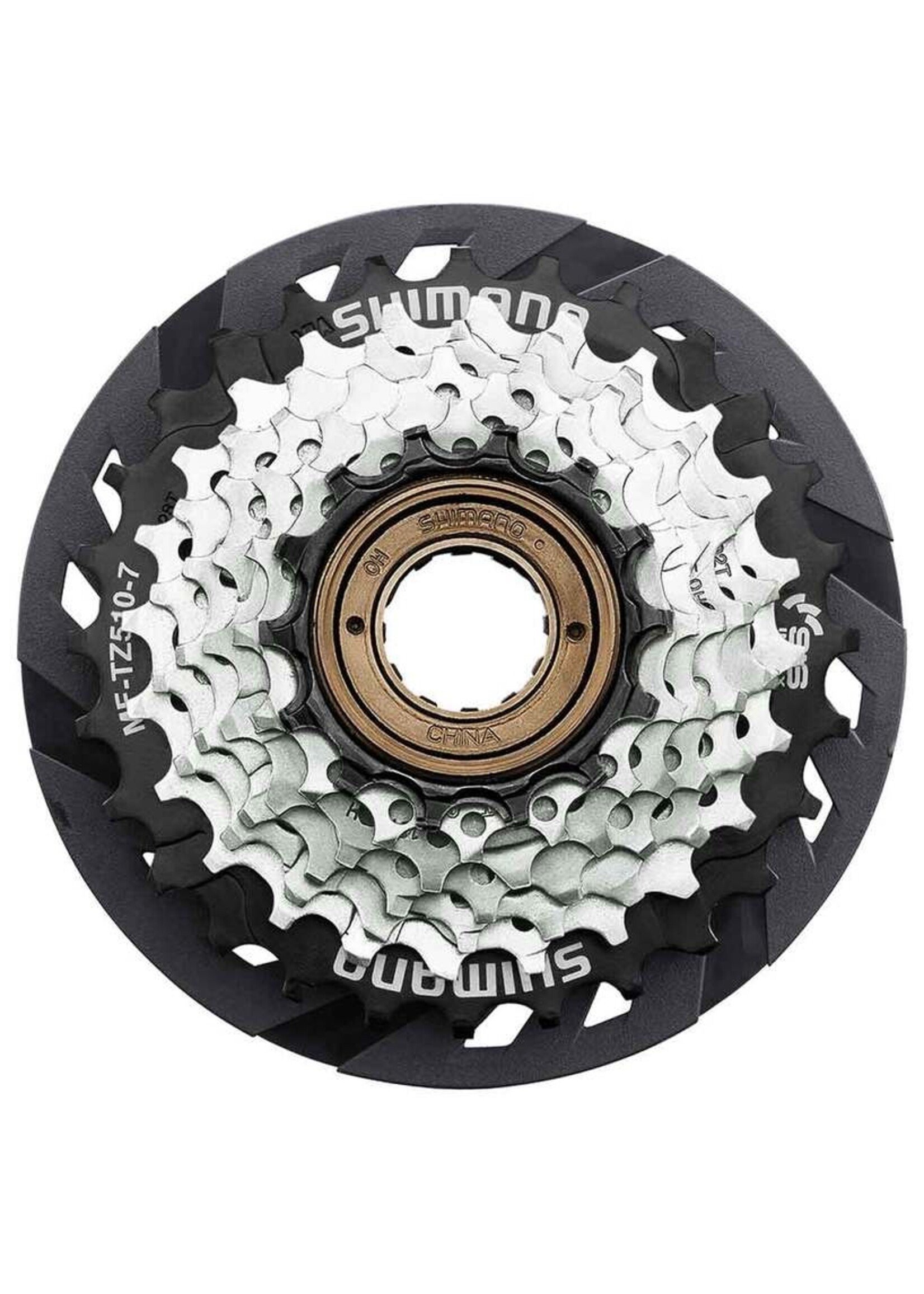 Shimano MULTIPLE FREEWHEEL SPROCKET, MF-TZ510 14-28T, 7-SPEED, 14-16-18-20-22-24-28T, W/SPOKE PROTECTOR ONE
