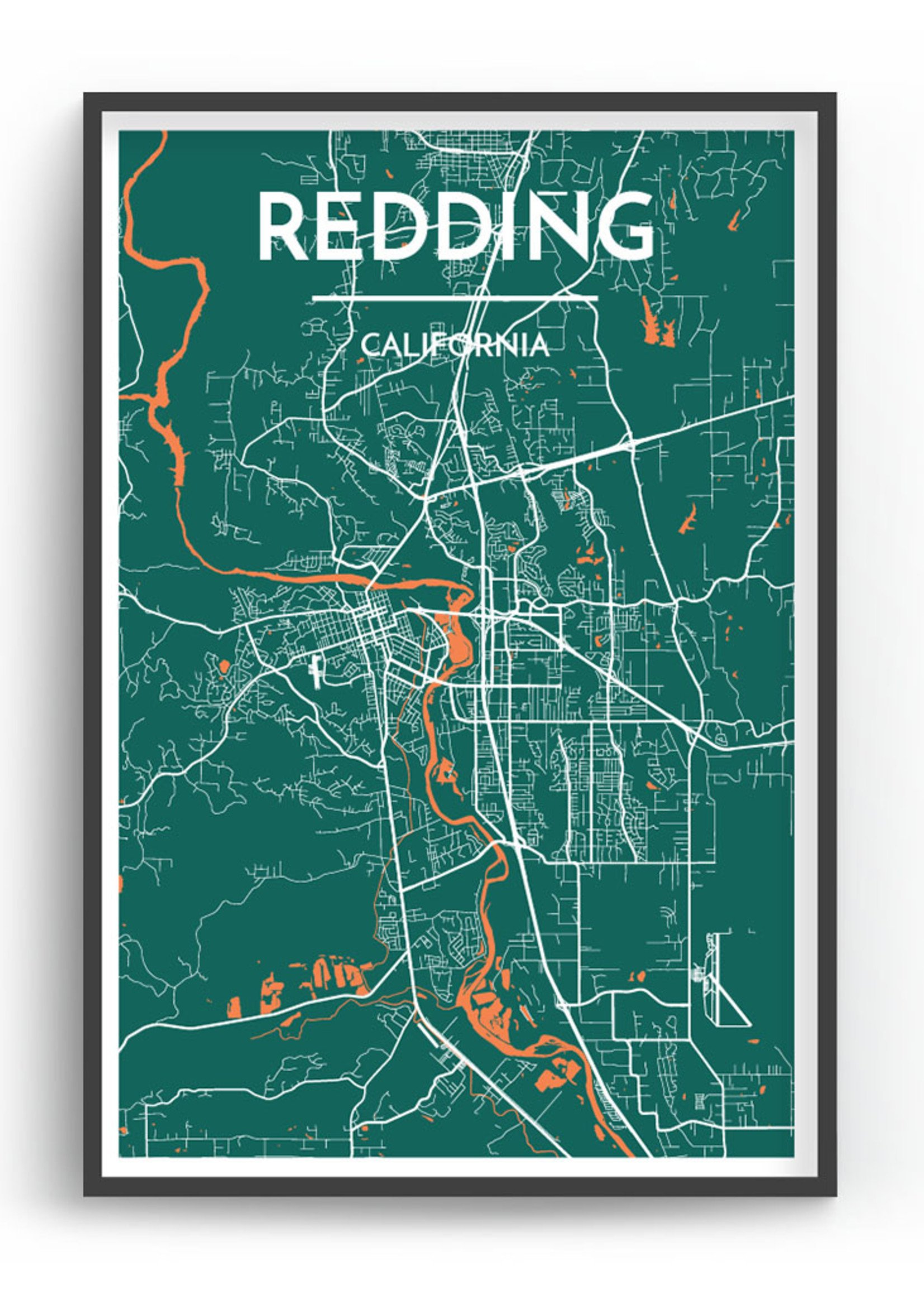 City Of Redding Map City Of Redding Art Print 13”X19” - Enjoy The Store - Purveyors Of Locally,  Regionally And American Made Hand Crafted Goods.