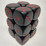 Chessex Brique de 12 d6 16mm opaques noir avec points rouges