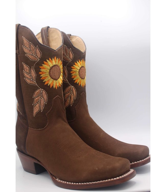 Cowgirl Belt 100% Genuine Leather Brown Sunflower Rhinestone Cinto