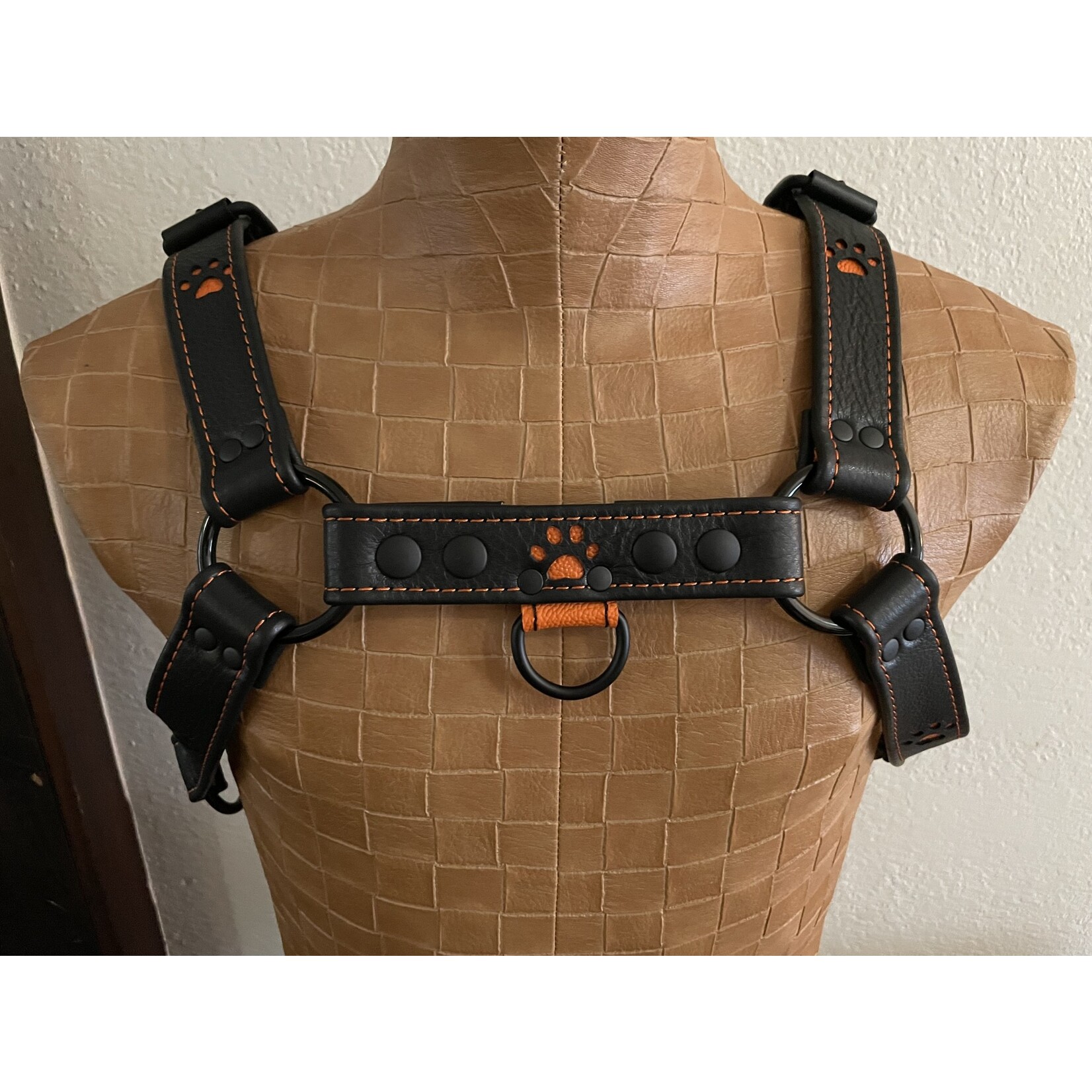 Custom Leather Bulldog Harness with Paw Print