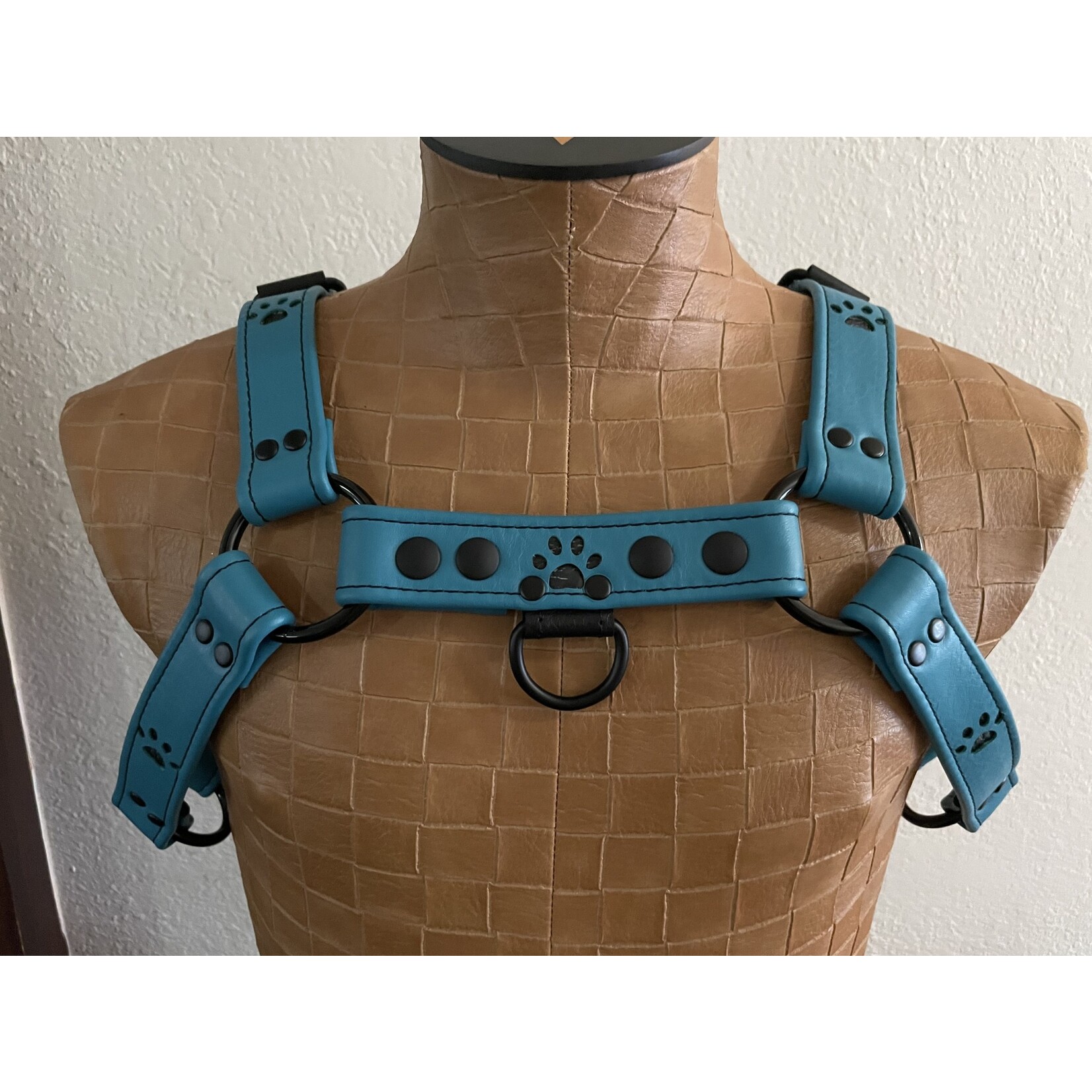 Custom Leather Bulldog Harness with Paw Print