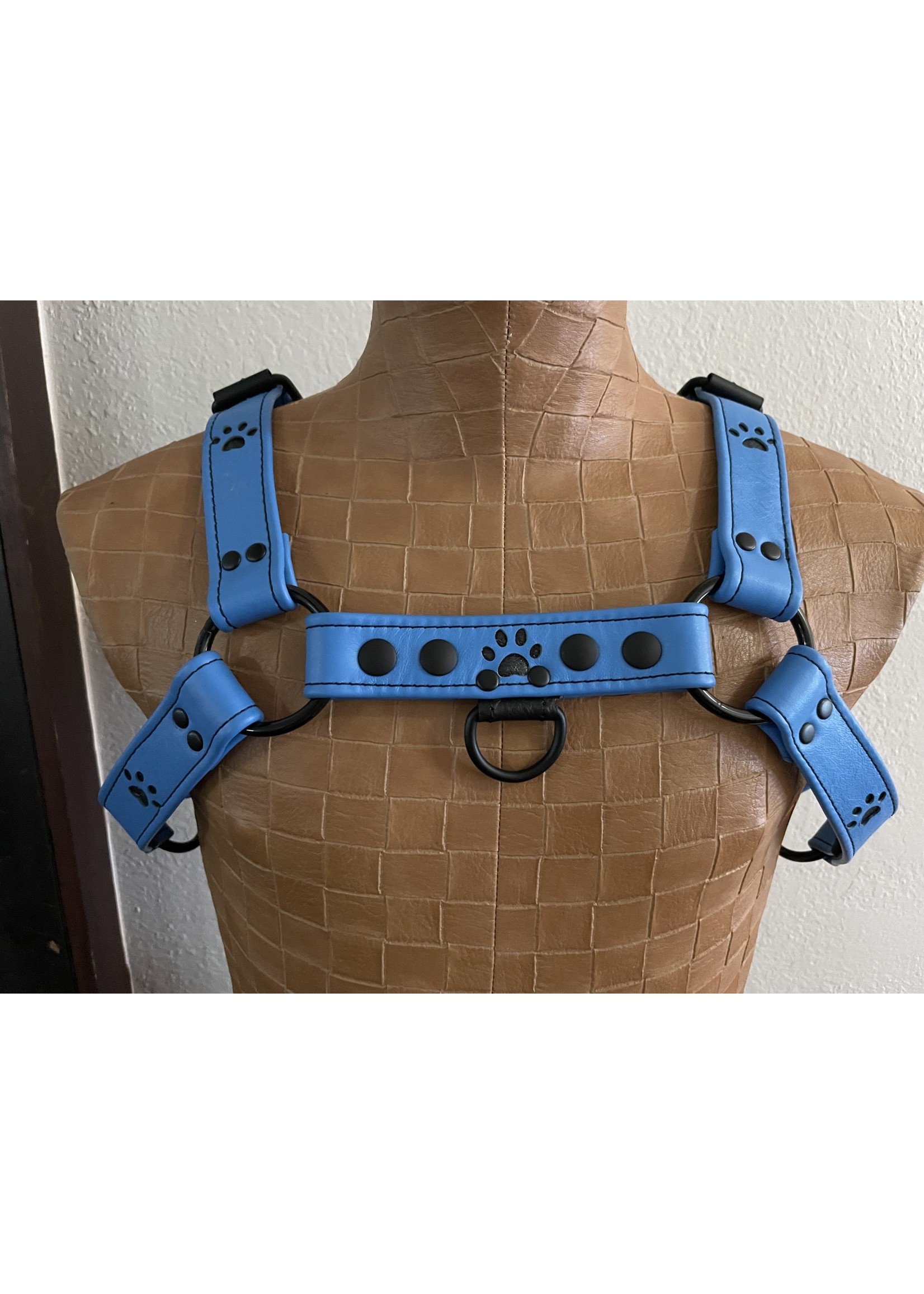 Custom Leather Bulldog Harness with Paw Print