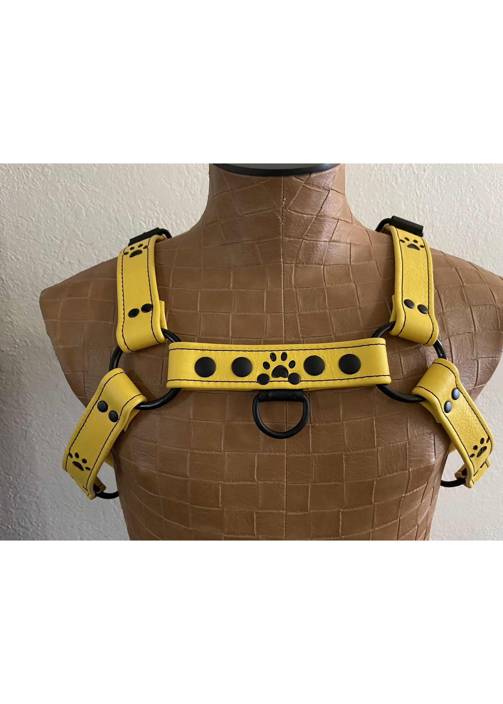 Custom Leather Bulldog Harness with Paw Print