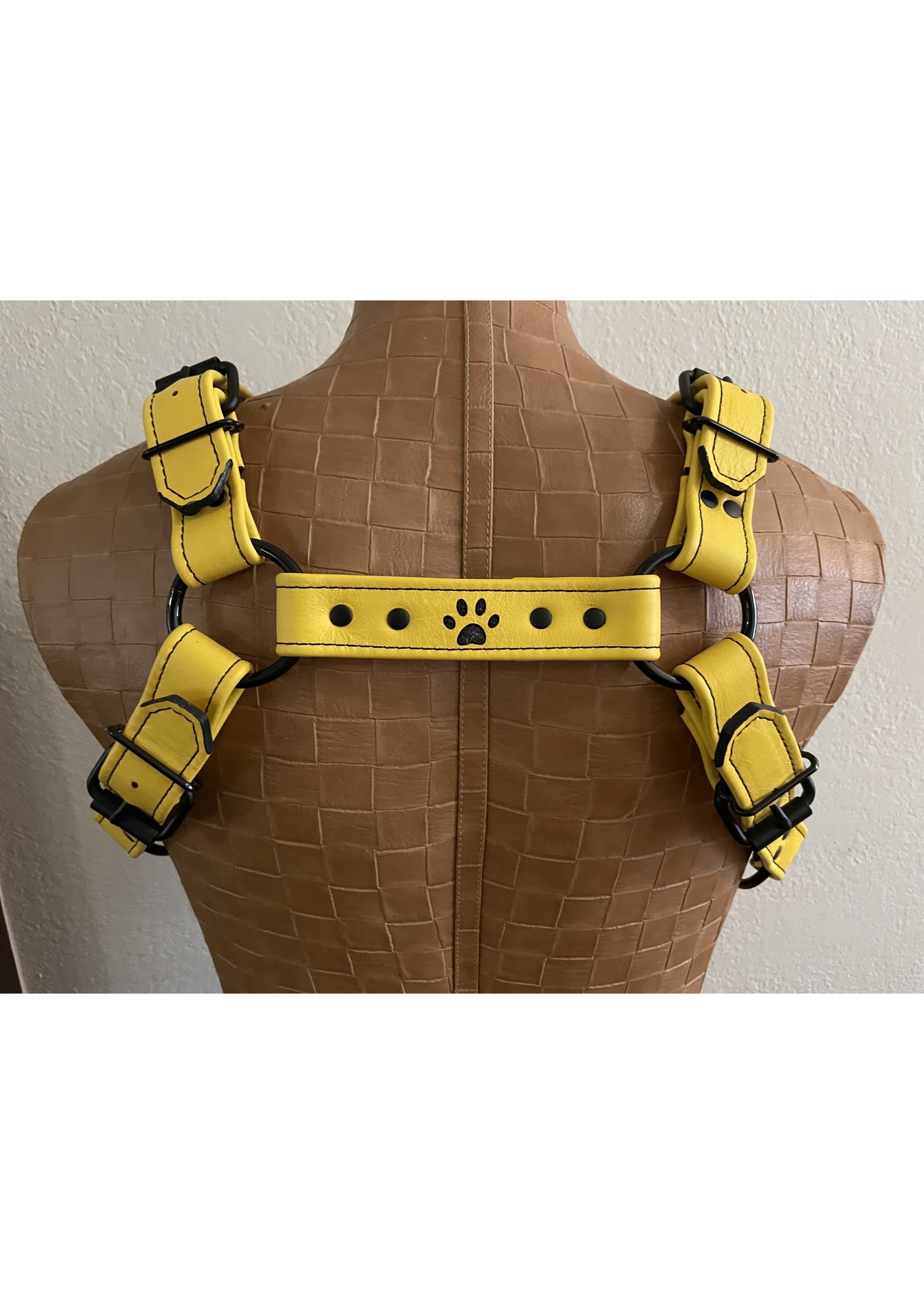 Custom Leather Bulldog Harness with Paw Print