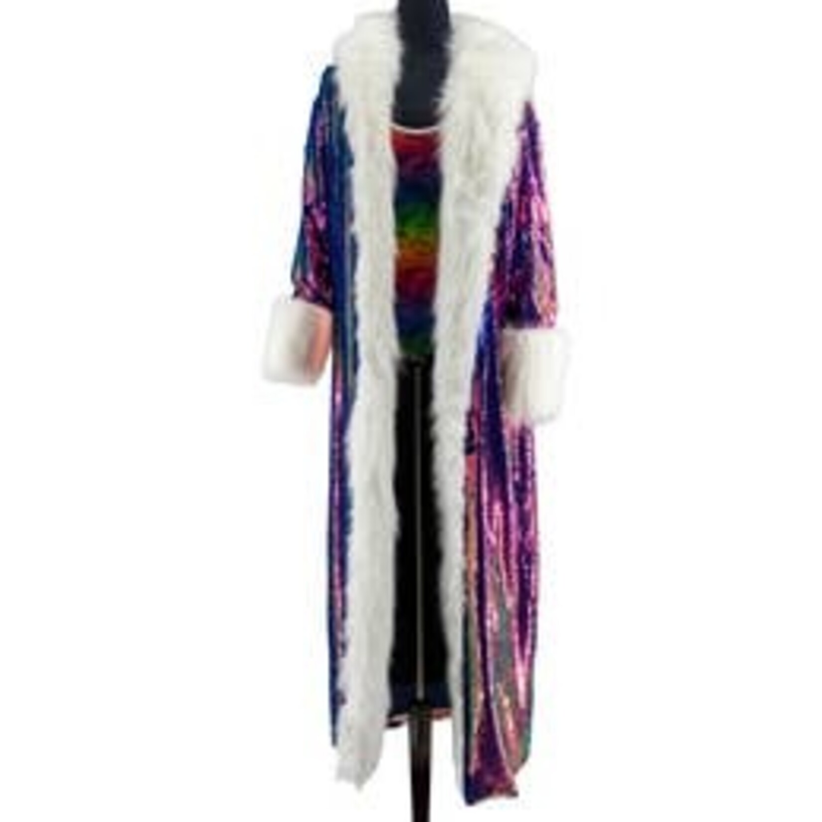 Western Fashion Metallic Duster Jacket w/ Faux Fur Trim