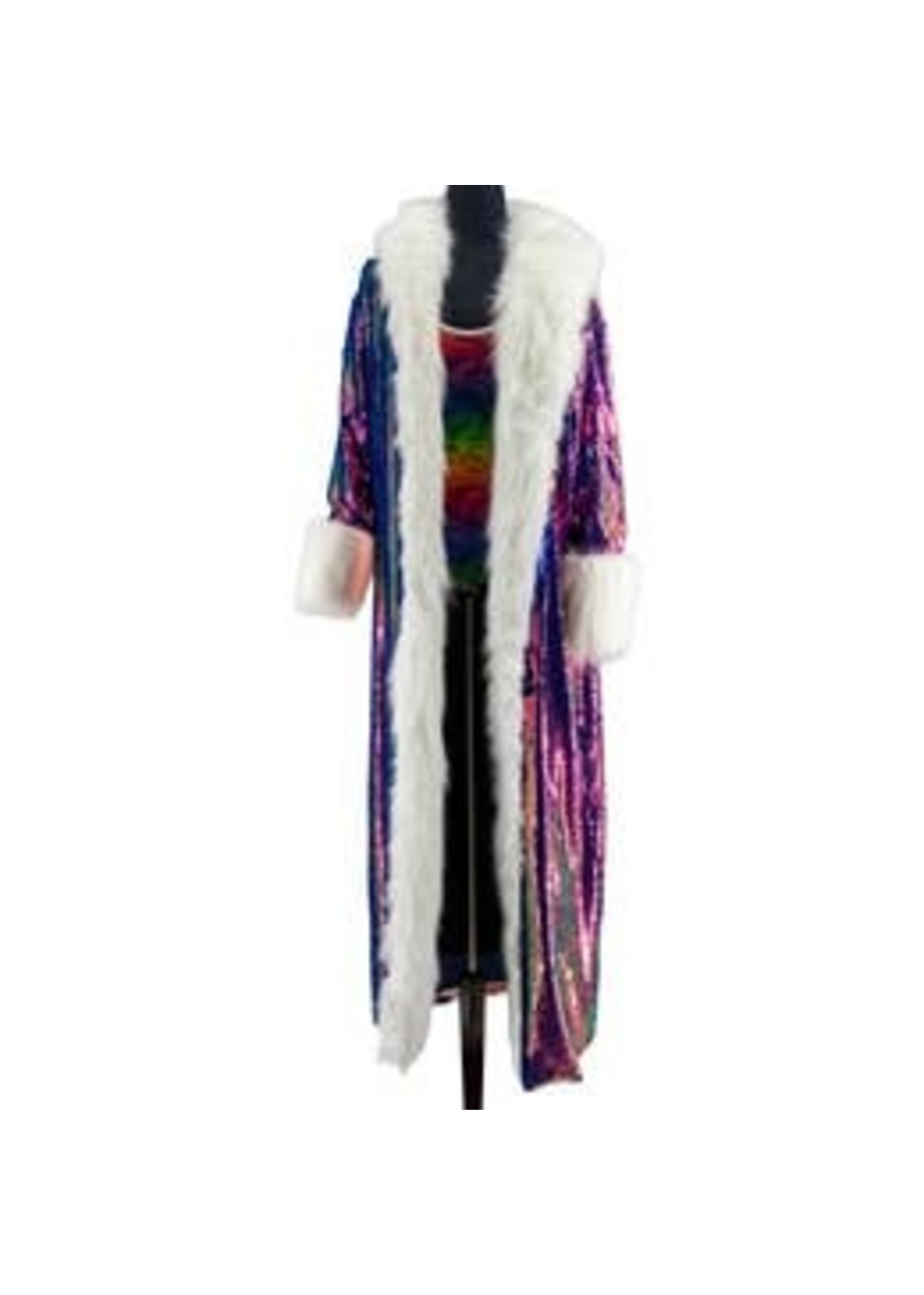 Metallic Duster Jacket w/ Faux Fur Trim