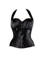 Corset Story Black Satin Halterneck Overbust Ribbon Corset US14