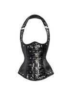 Corset Story Black Leather Look PU Underbust w/ Halter US12