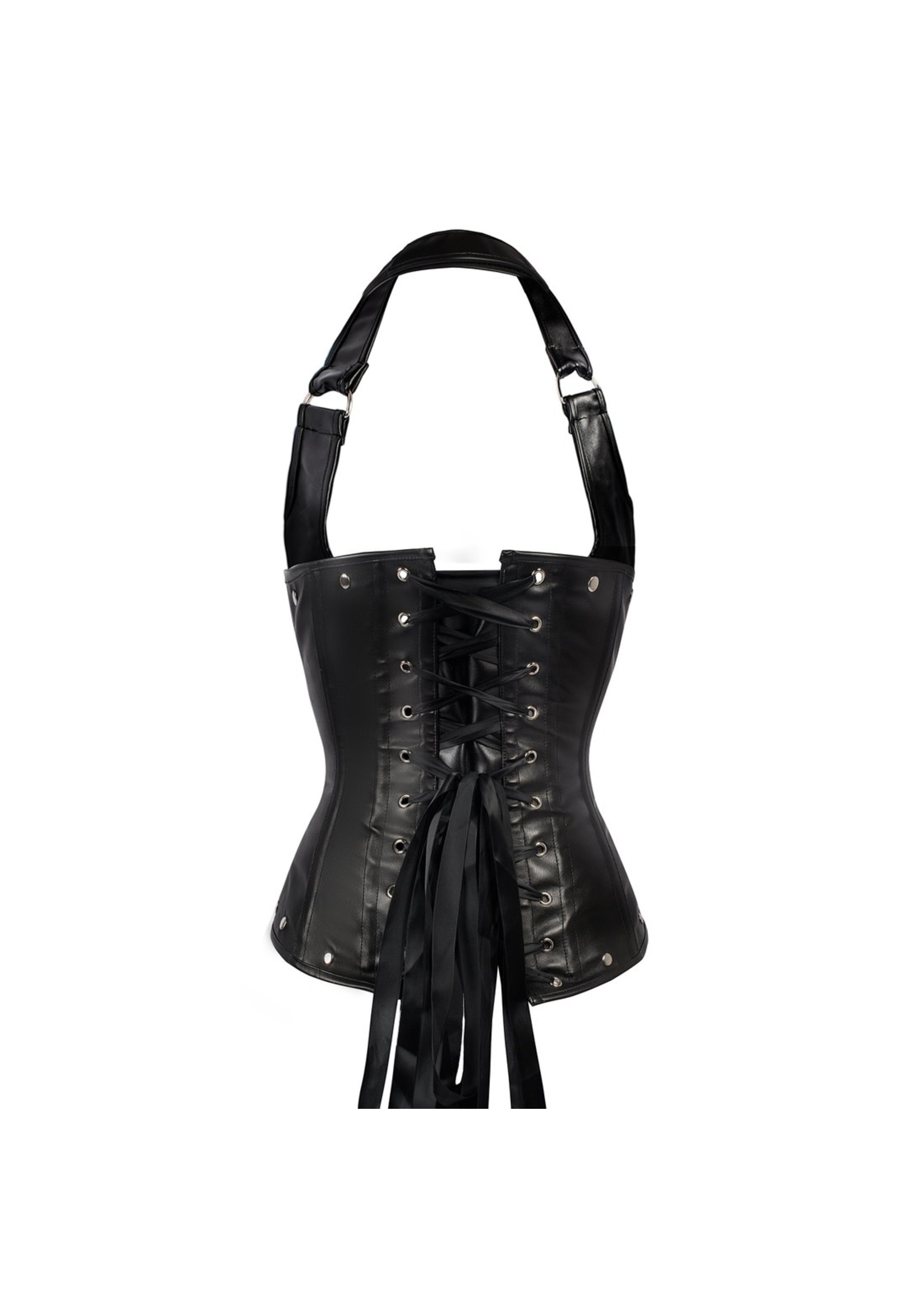 Corset Story Black Leather Look PU Underbust w/ Halter US12