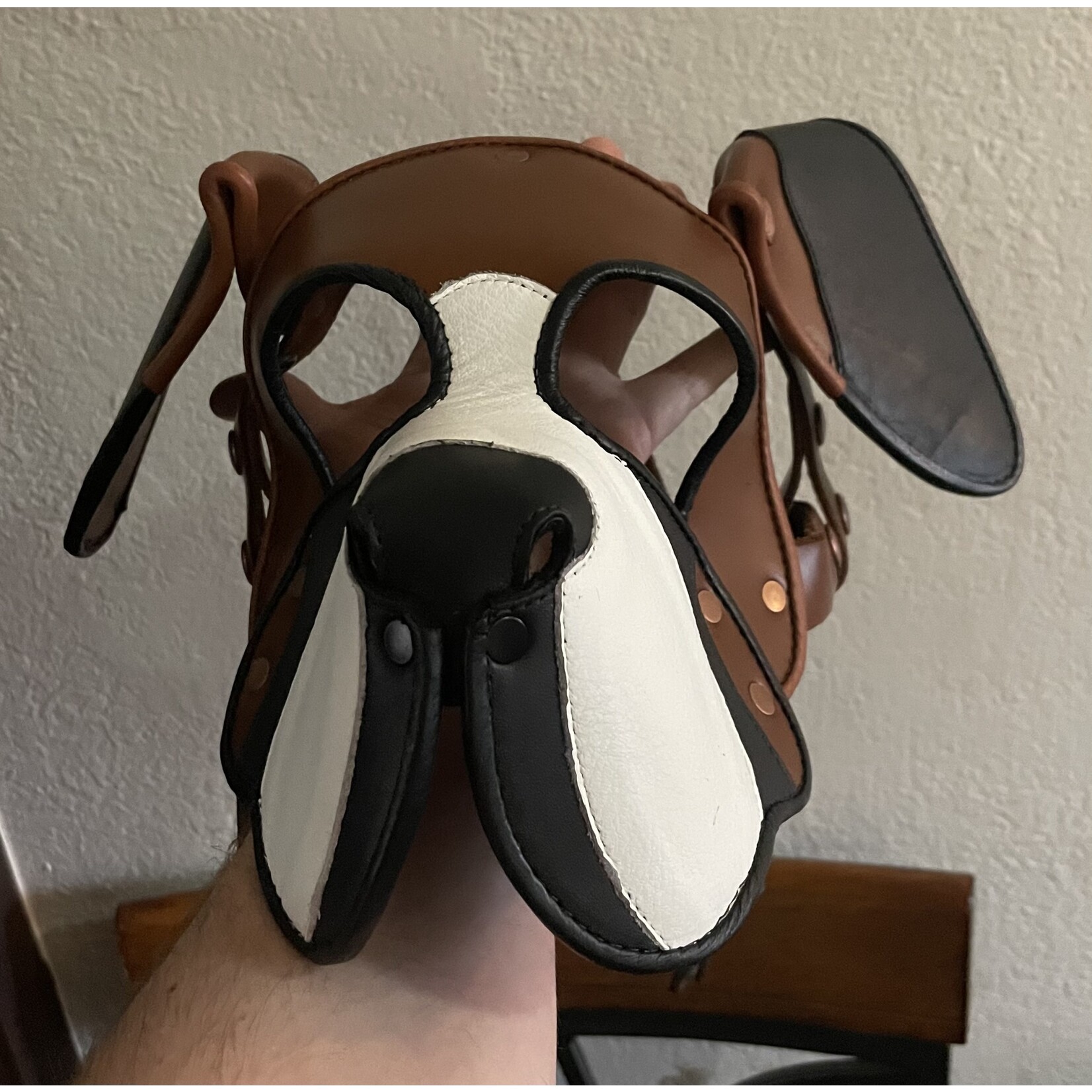 P & C Creations Custom Leather Hoods - Boxer Pup - Blk/Brn/Wht