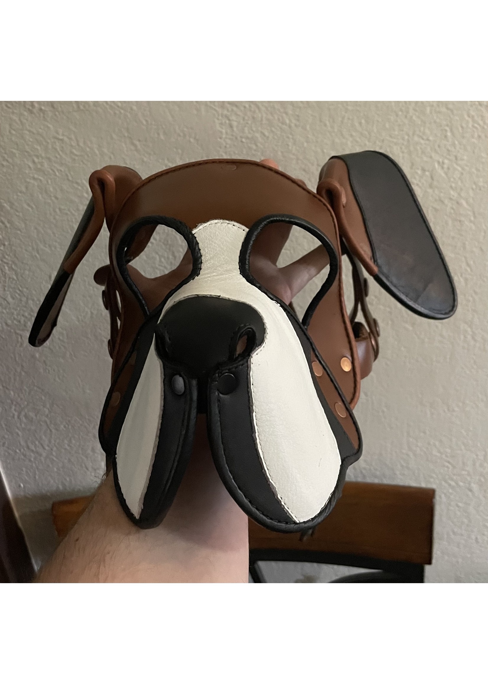 P & C Creations Custom Leather Hoods - Boxer Pup - Blk/Brn/Wht