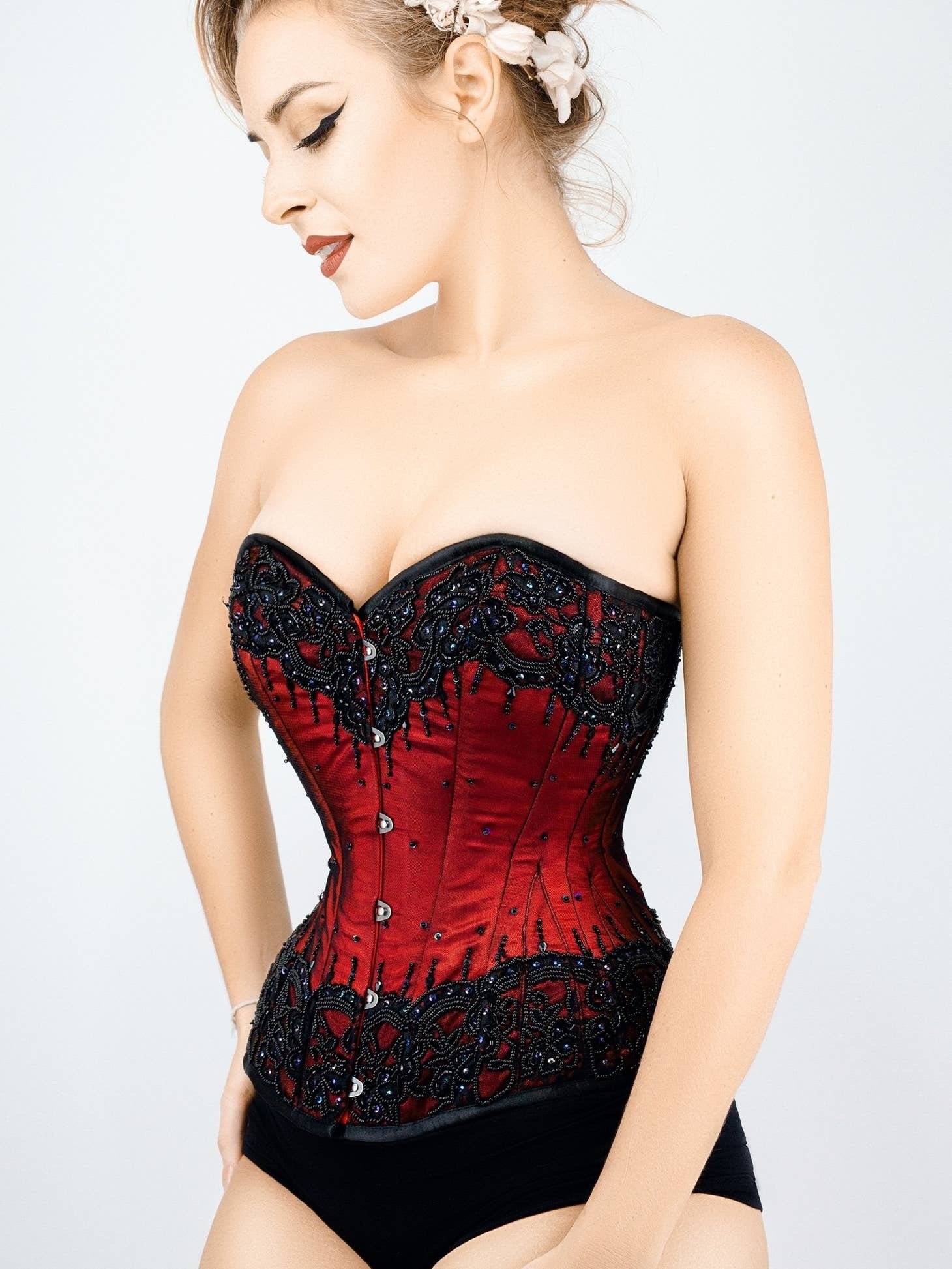 Red & Black💋, Corset (by Corset Story) with some shiny …