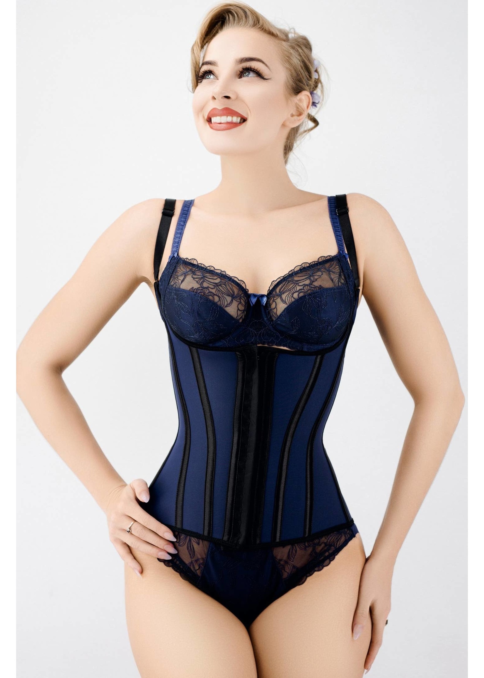 Corset Story Corset Story Navy Latex Underbust Corset with adjustable Bra Straps