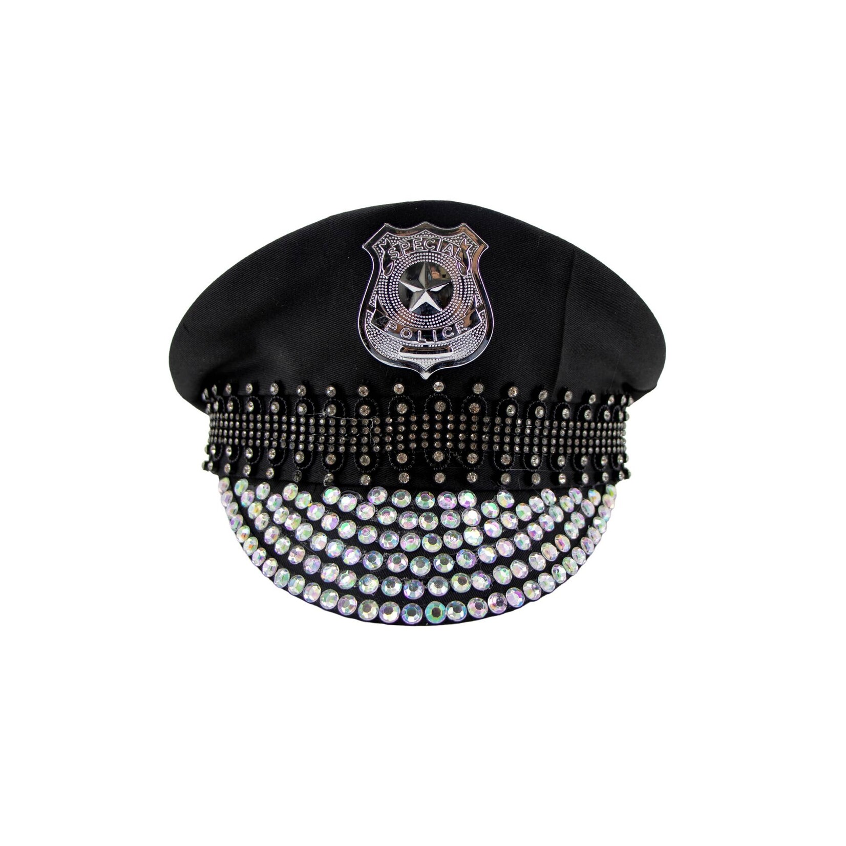 Western Fashion Diamond Police Hat - Black