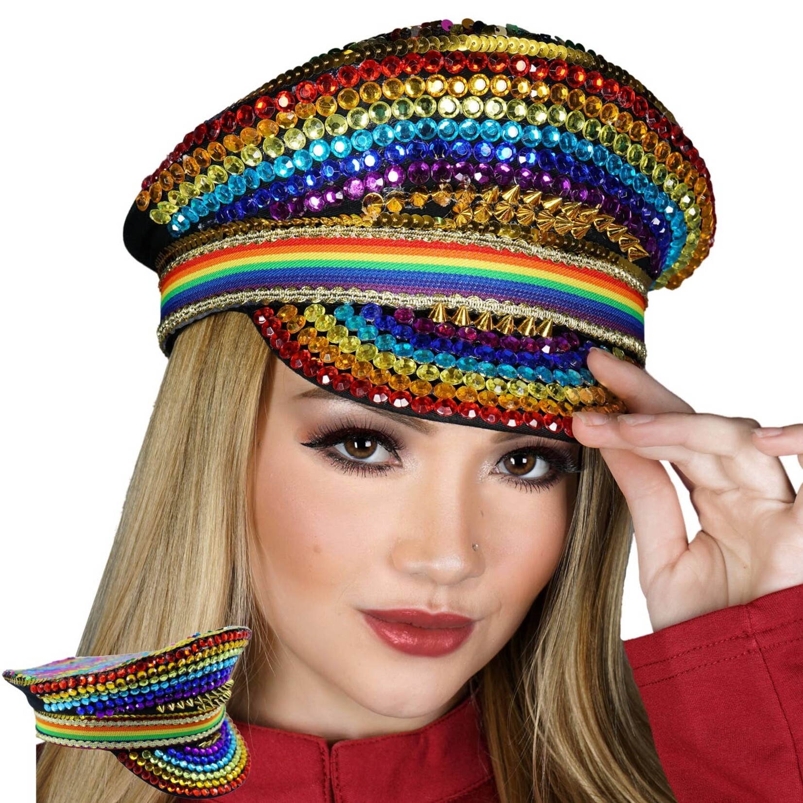 Western Fashion Gems Police Hat- Rainbow