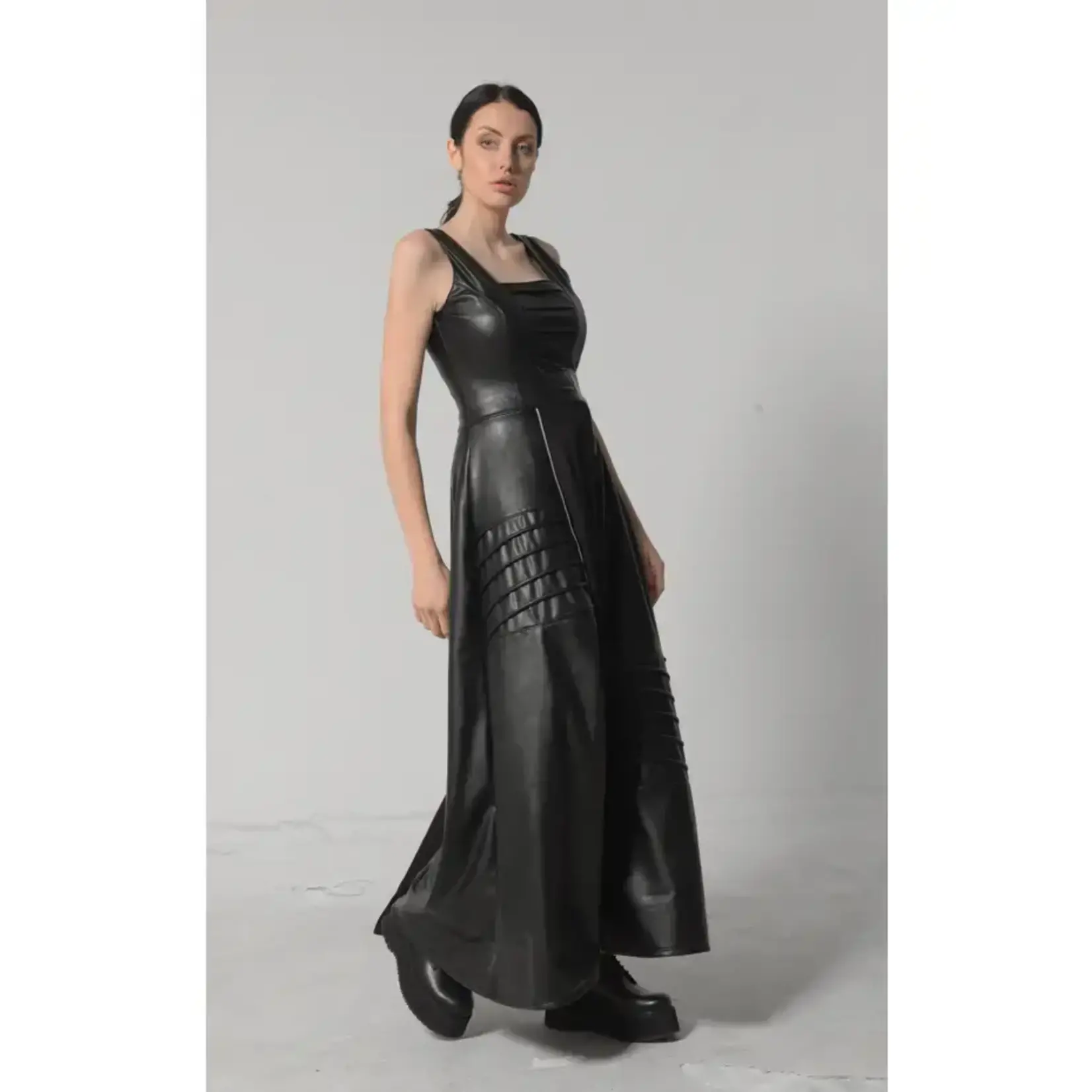 Metamorphoza V-Leather Goth Style Long Dress -