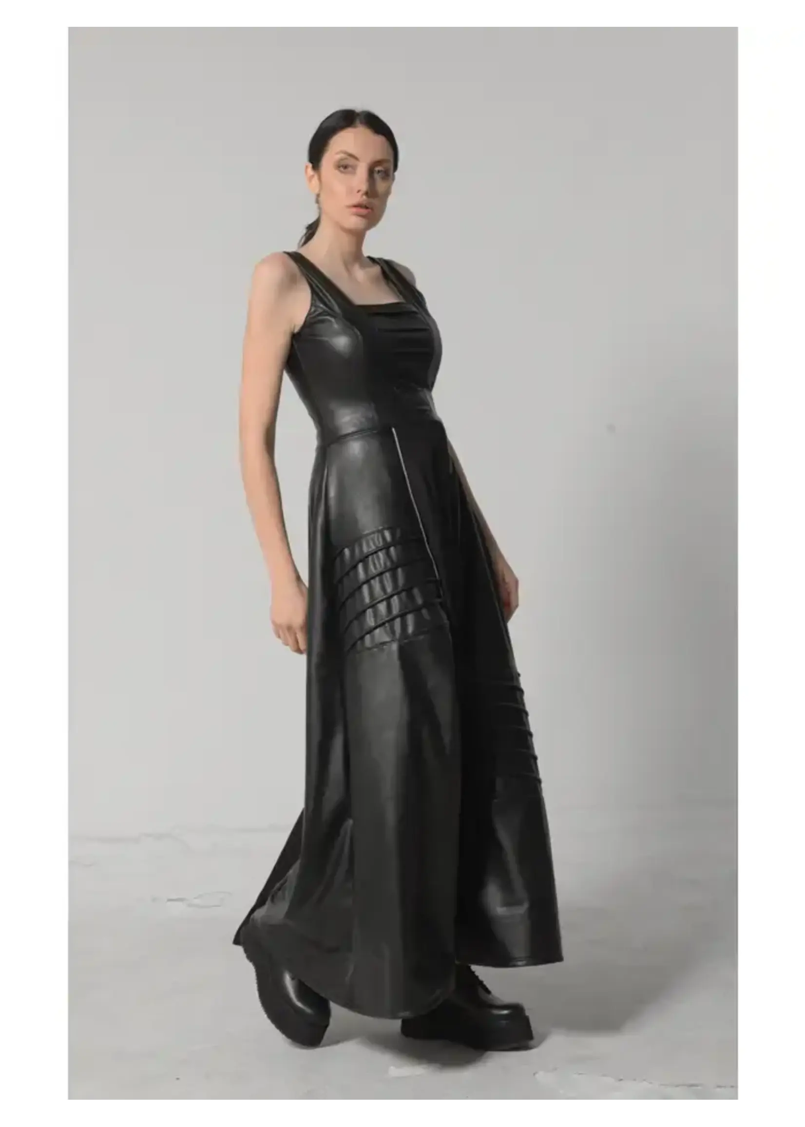 Metamorphoza V-Leather Goth Style Long Dress -