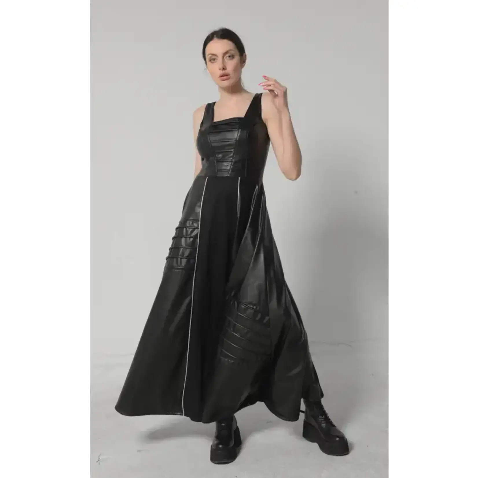 Metamorphoza V-Leather Goth Style Long Dress -