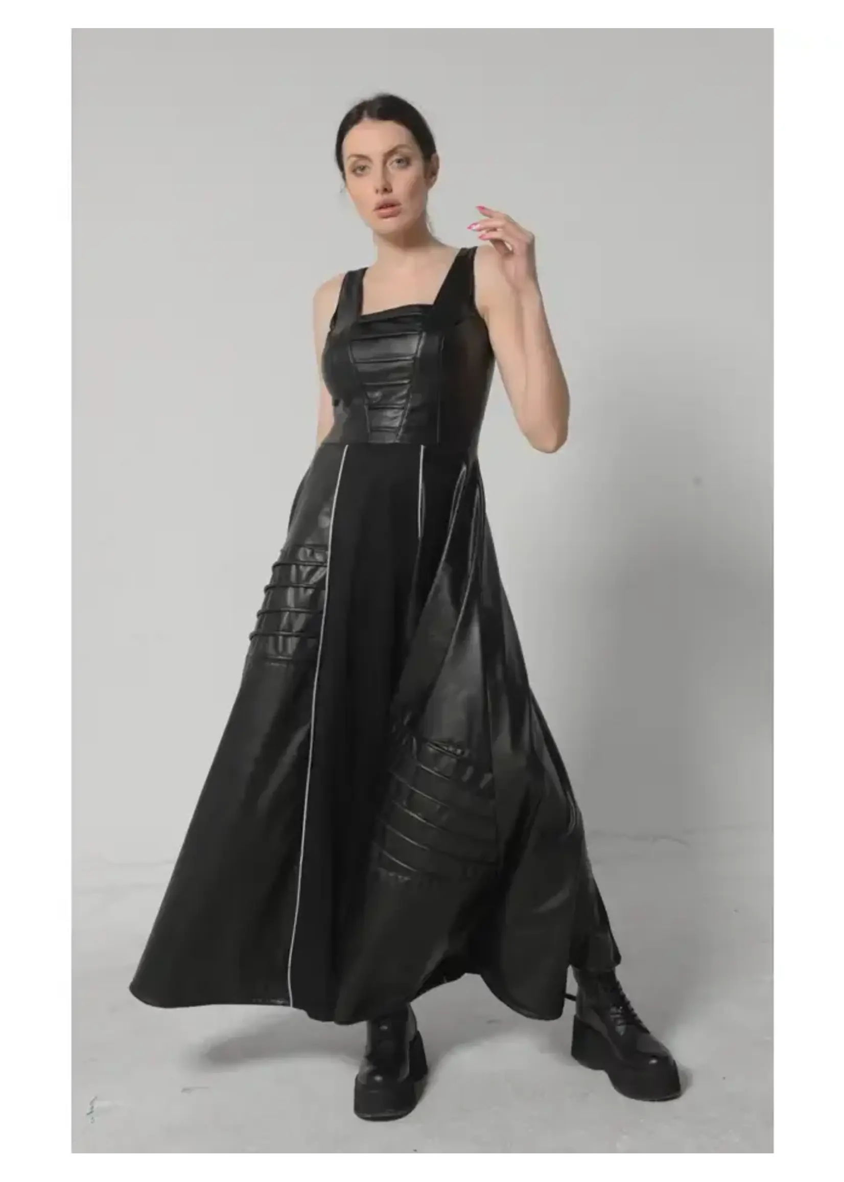 Metamorphoza V-Leather Goth Style Long Dress -