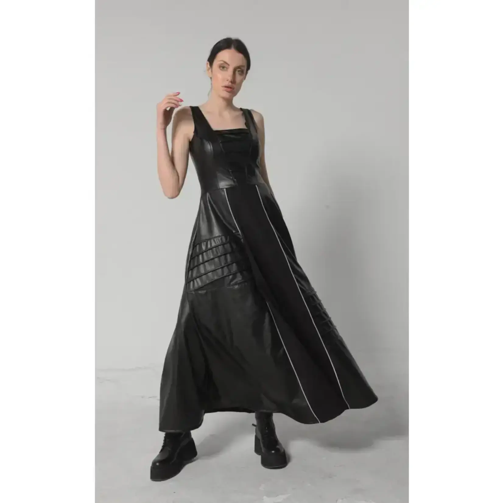 Metamorphoza V-Leather Goth Style Long Dress -
