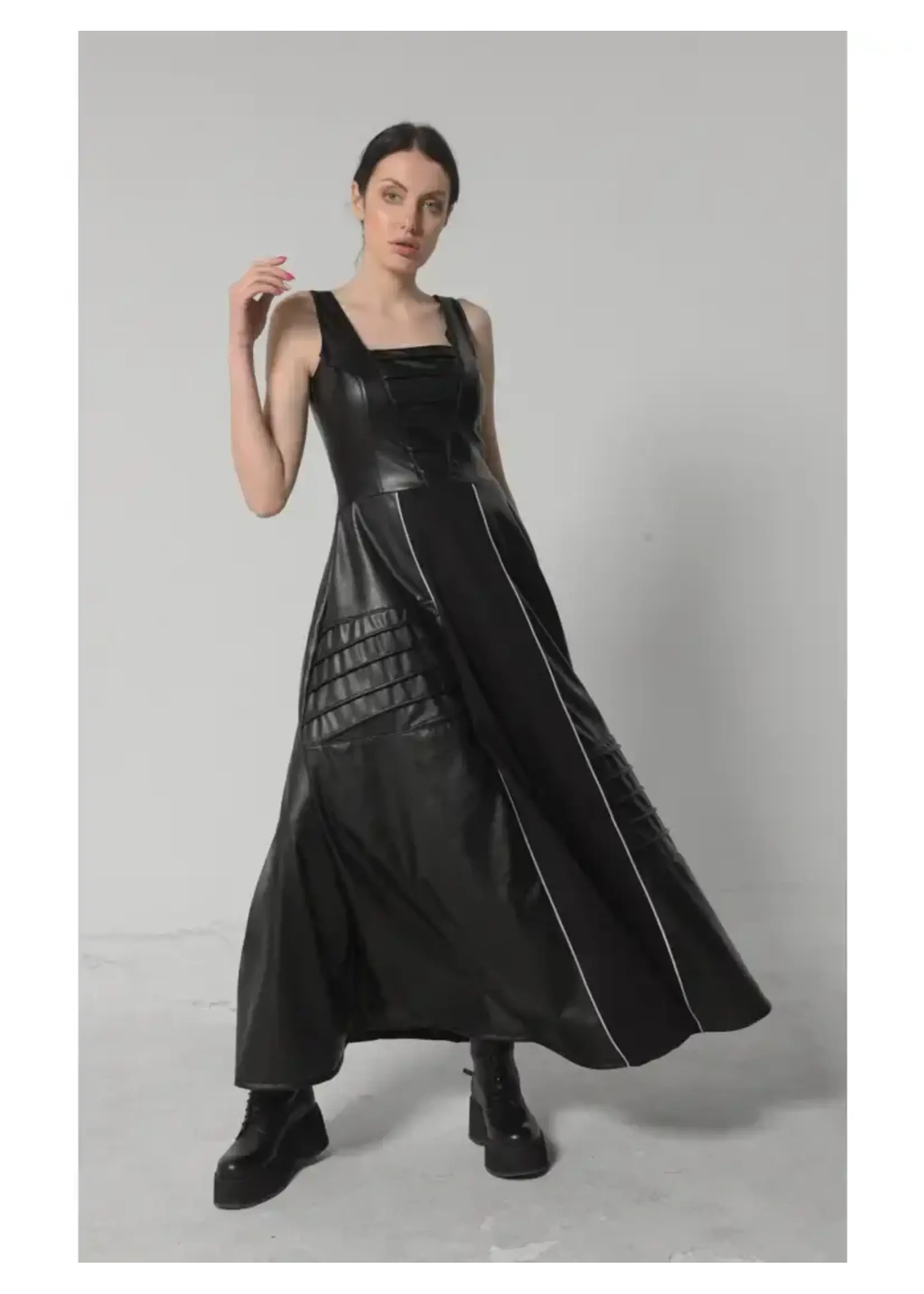 Metamorphoza V-Leather Goth Style Long Dress -