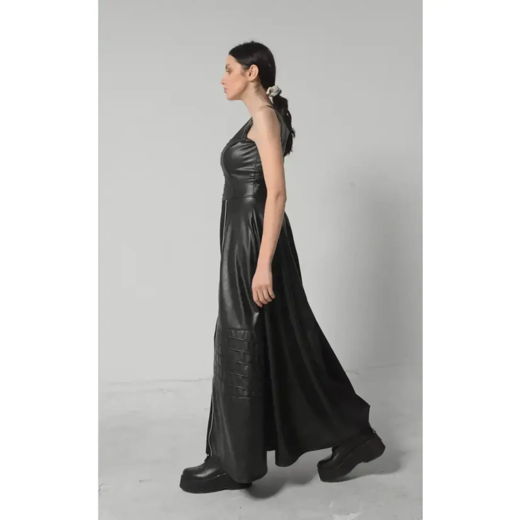 Metamorphoza V-Leather Goth Style Long Dress -