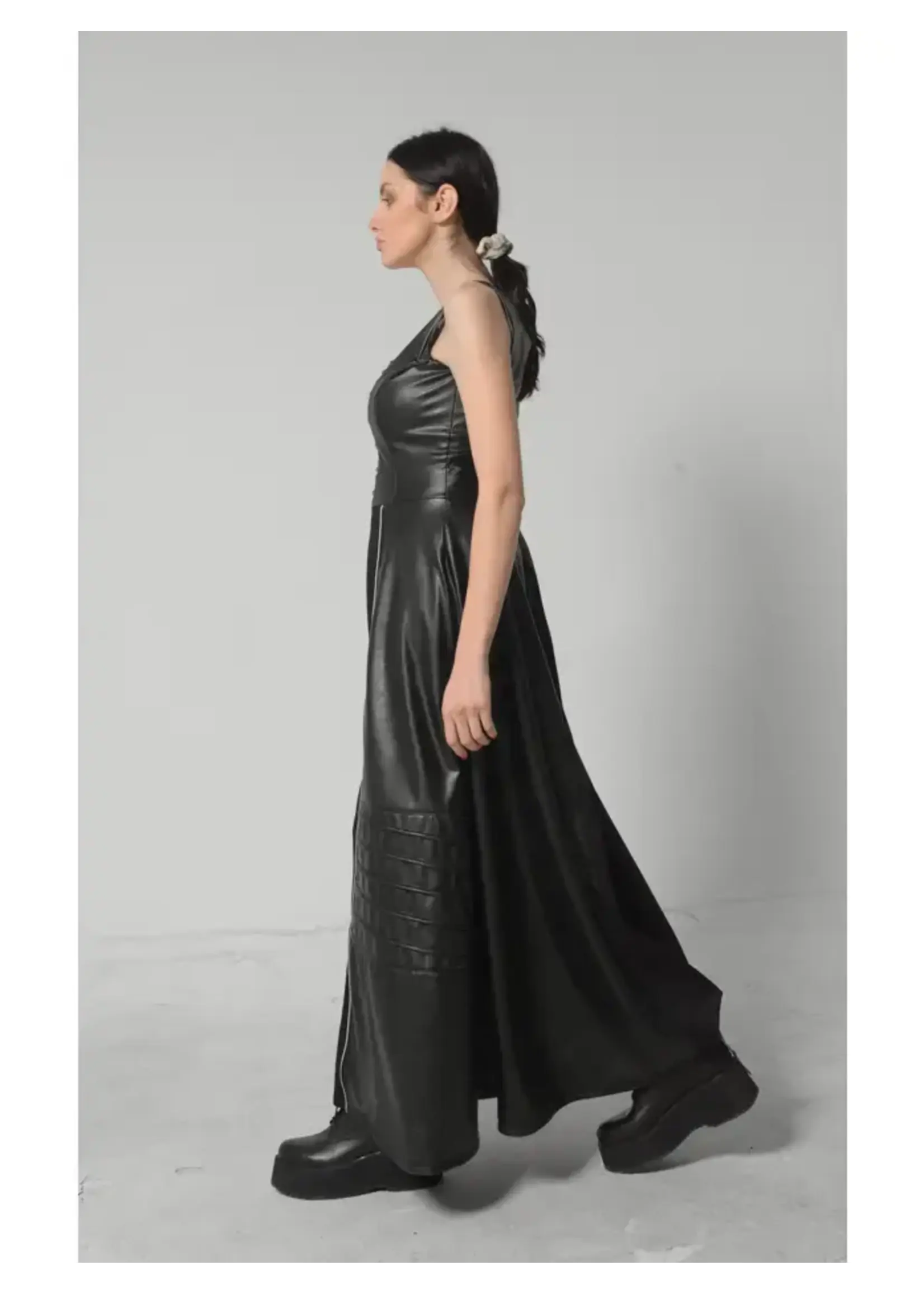 Metamorphoza V-Leather Goth Style Long Dress -