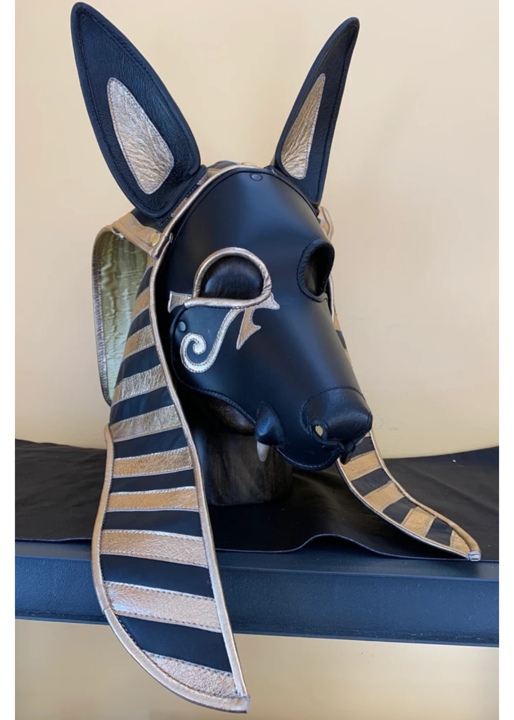 P & C Creations Custom Leather Hoods Blk/Gold/Anubis Specialty Anubis, Cowl