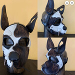 P & C Creations Custom Leather Hoods -Specialty Zombie Pup - Brn/Wht