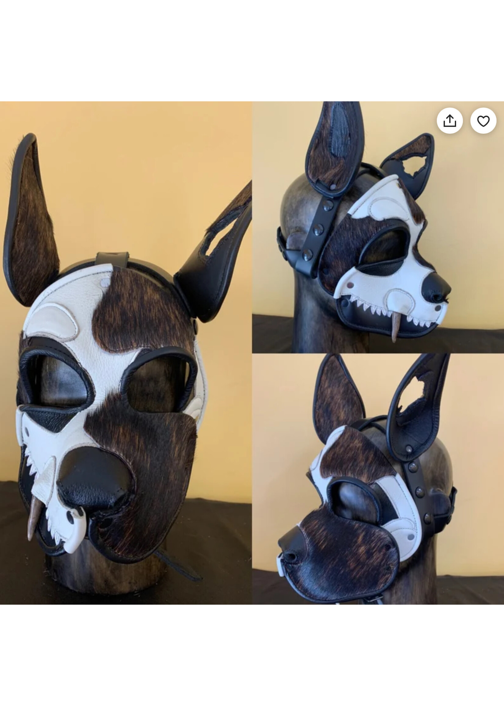 P & C Creations Custom Leather Hoods -Specialty Zombie Pup - Brn/Wht