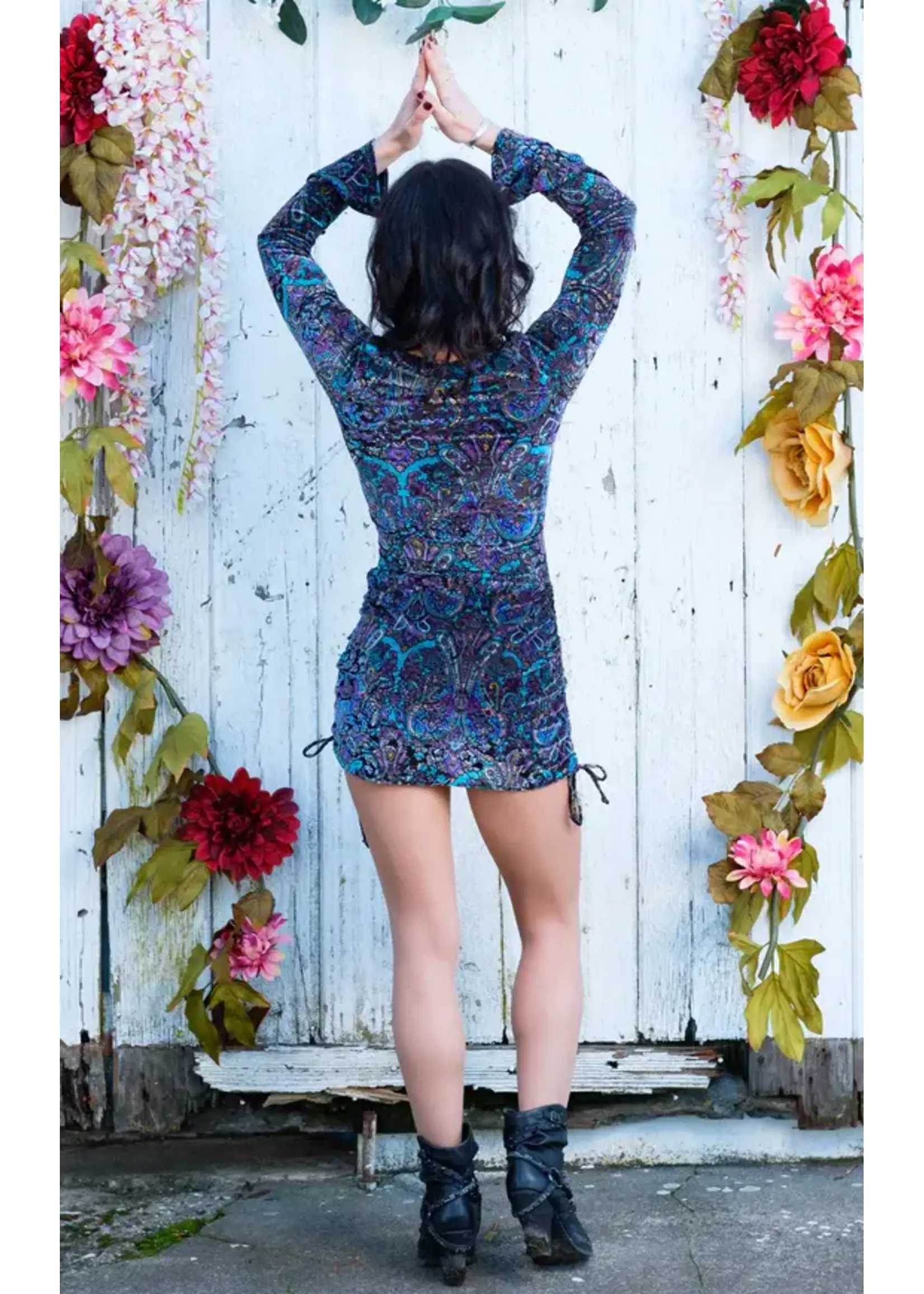 Warrior Within Designs Purple Paisley Burnout Sleeved Echo Cinch Dress