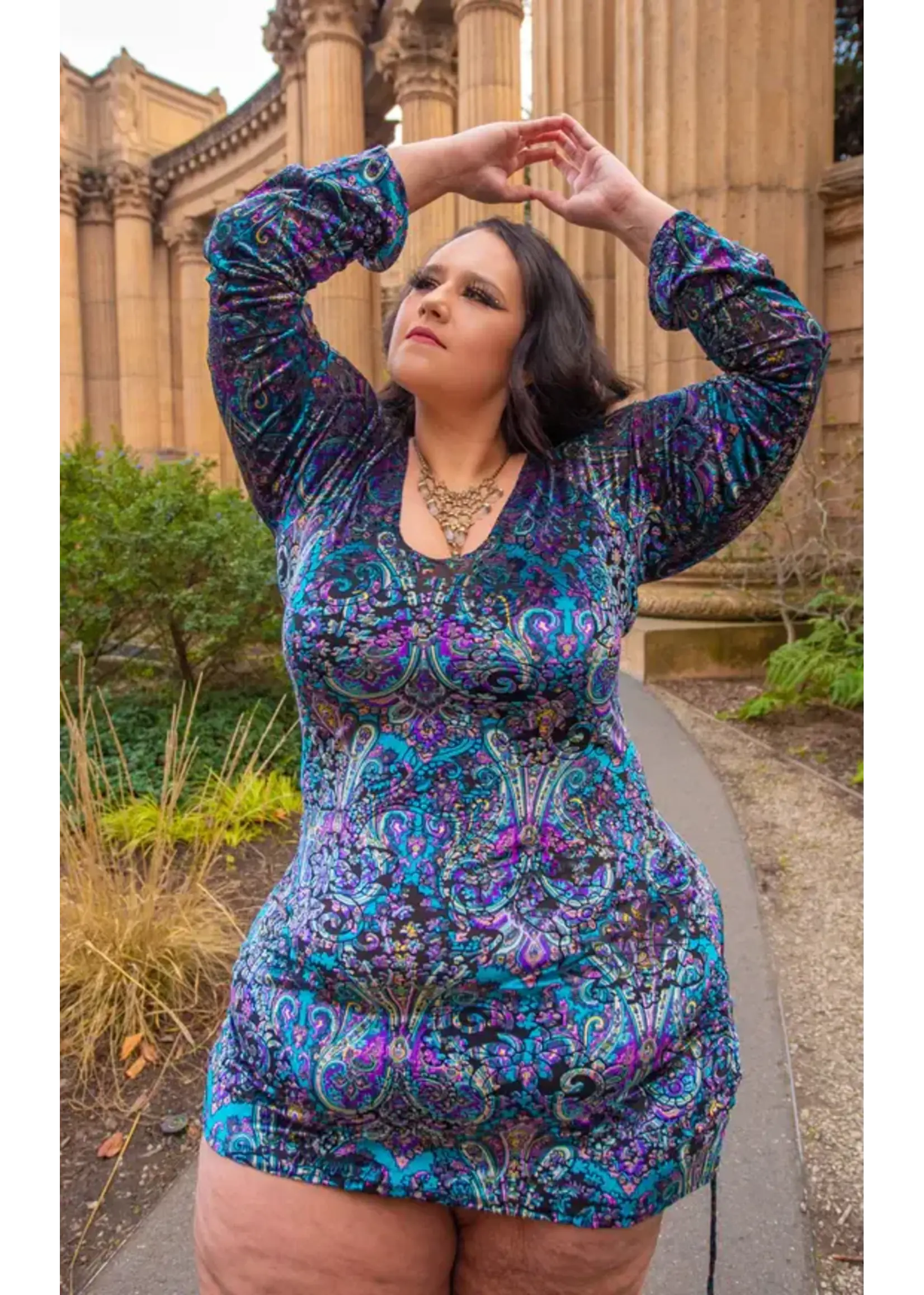 Warrior Within Designs Purple Paisley Burnout Sleeved Echo Cinch Dress