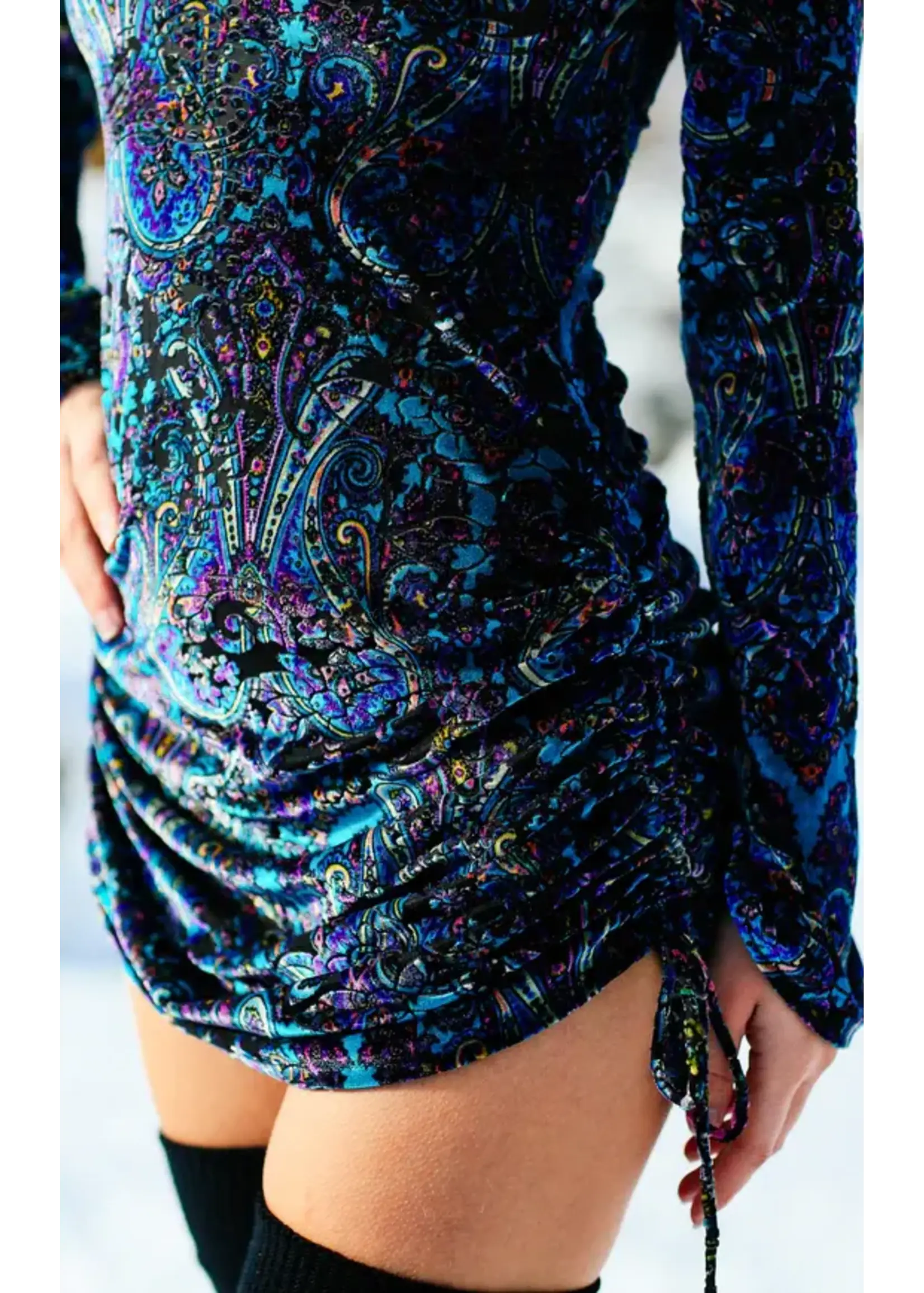 Warrior Within Designs Purple Paisley Burnout Sleeved Echo Cinch Dress
