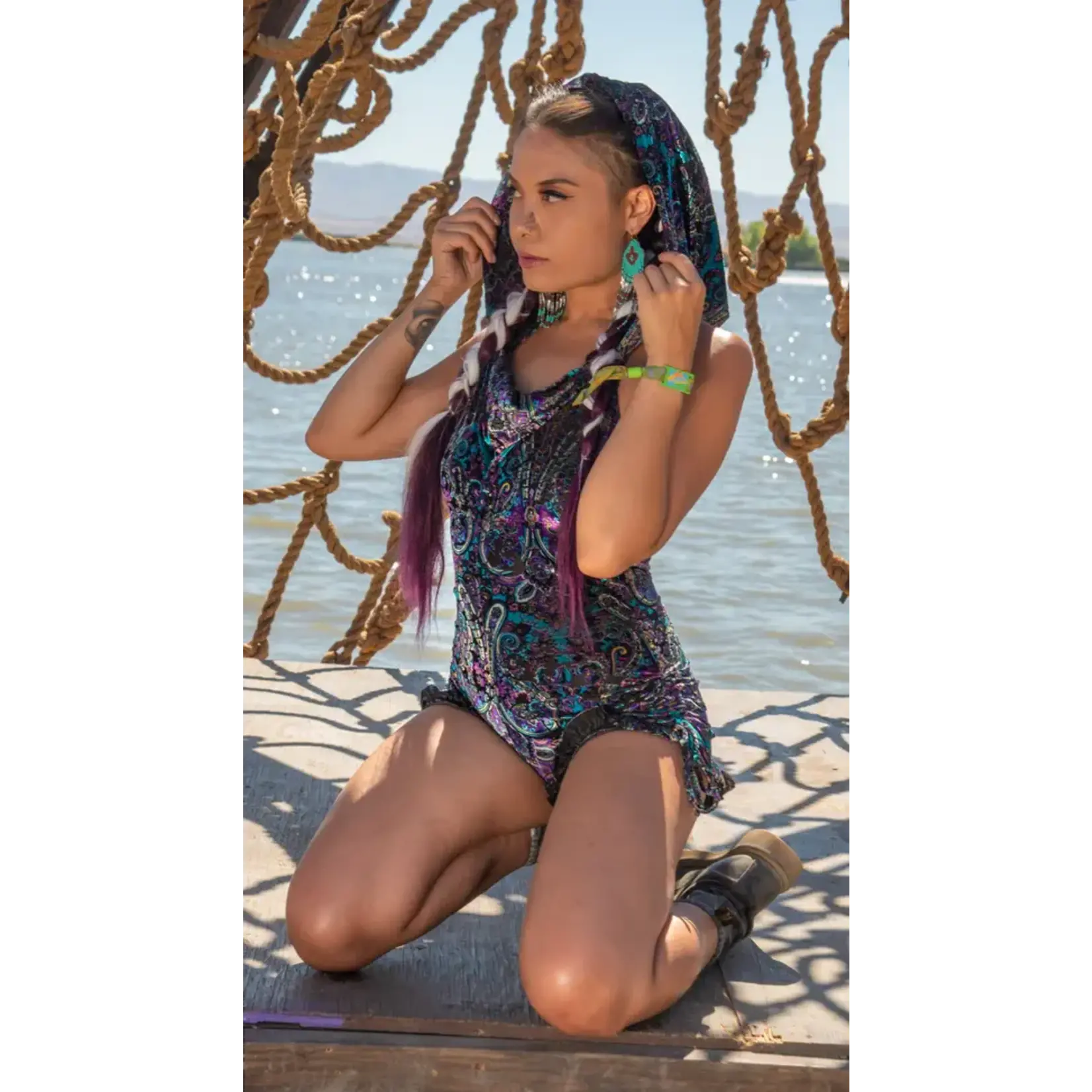 Warrior Within Designs Purple Paisley Burnout Velvet Mystique Shortsie