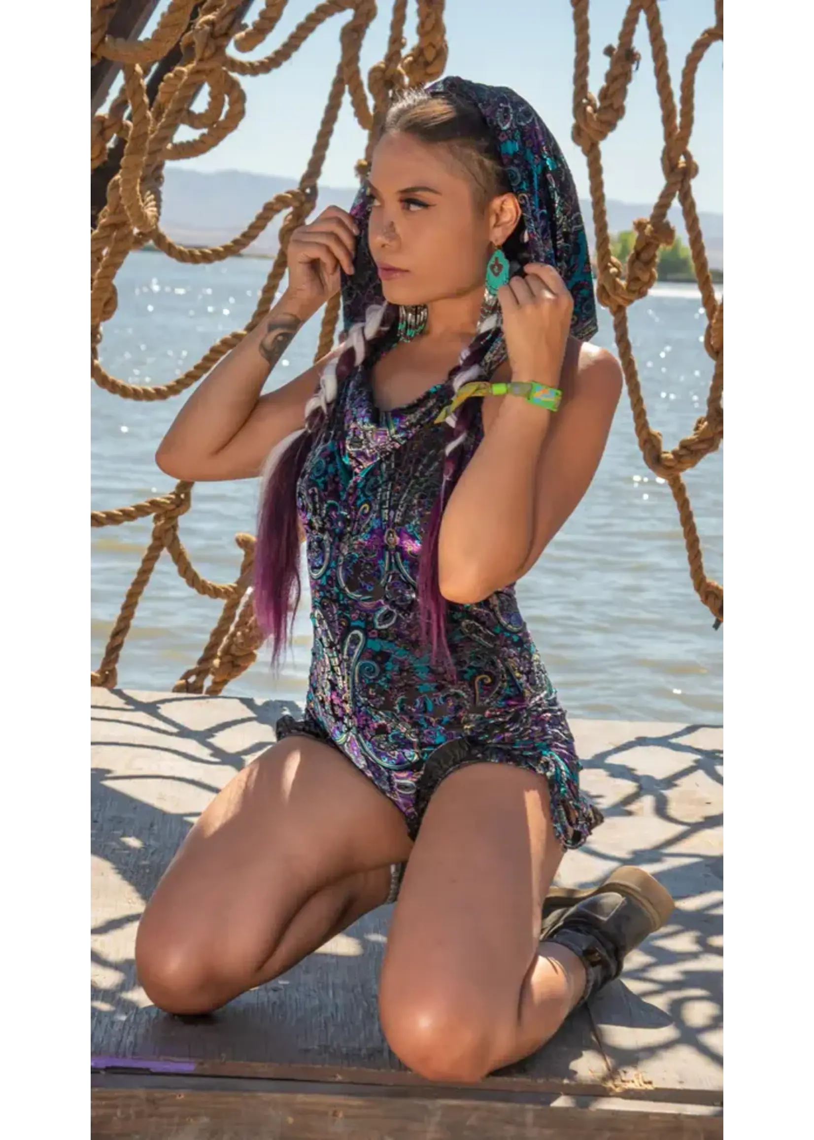 Warrior Within Designs Purple Paisley Burnout Velvet Mystique Shortsie