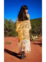 Warrior Within Designs Rose Gold Lace Kimono with White Fringe