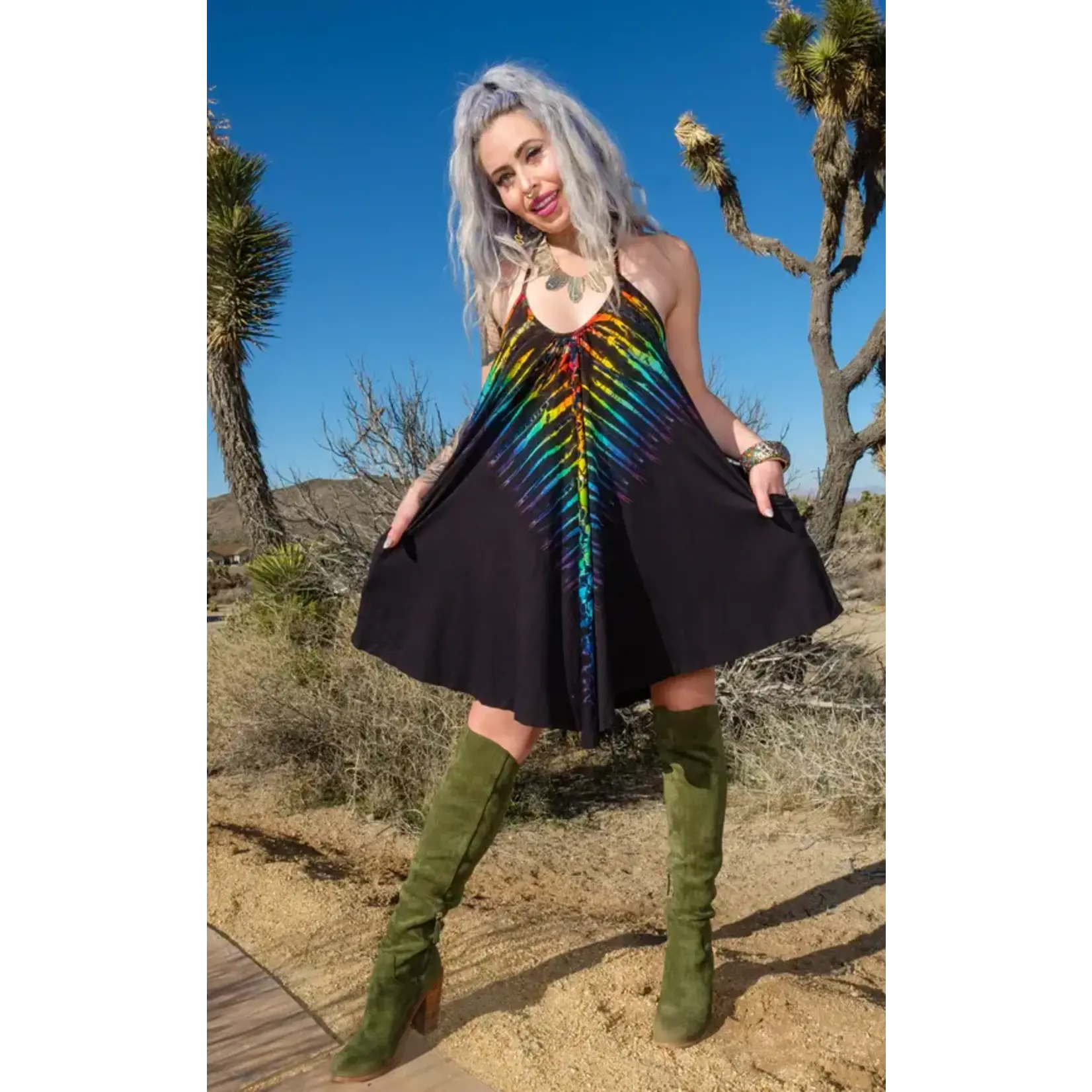 Warrior Within Designs Rainbow Bones Tie Dyed Pocket Dress