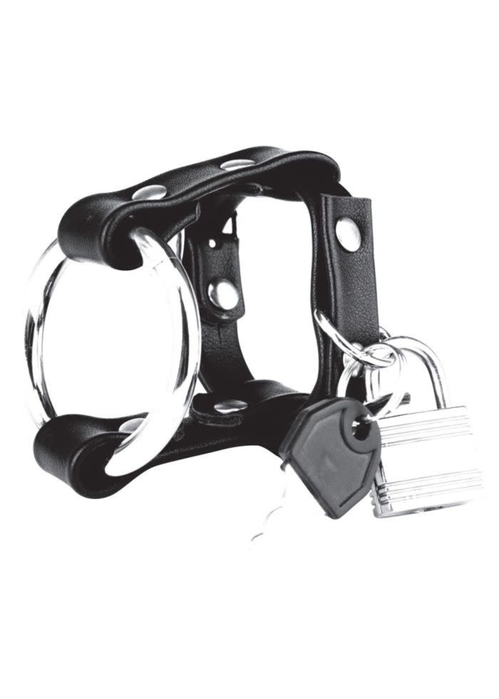 Prowler UK Blue Line Metal Cock Ring With Locking Ball Strap