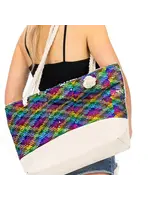 Cap Zone Rainbow Sequins Canvas Tote Rope Bag