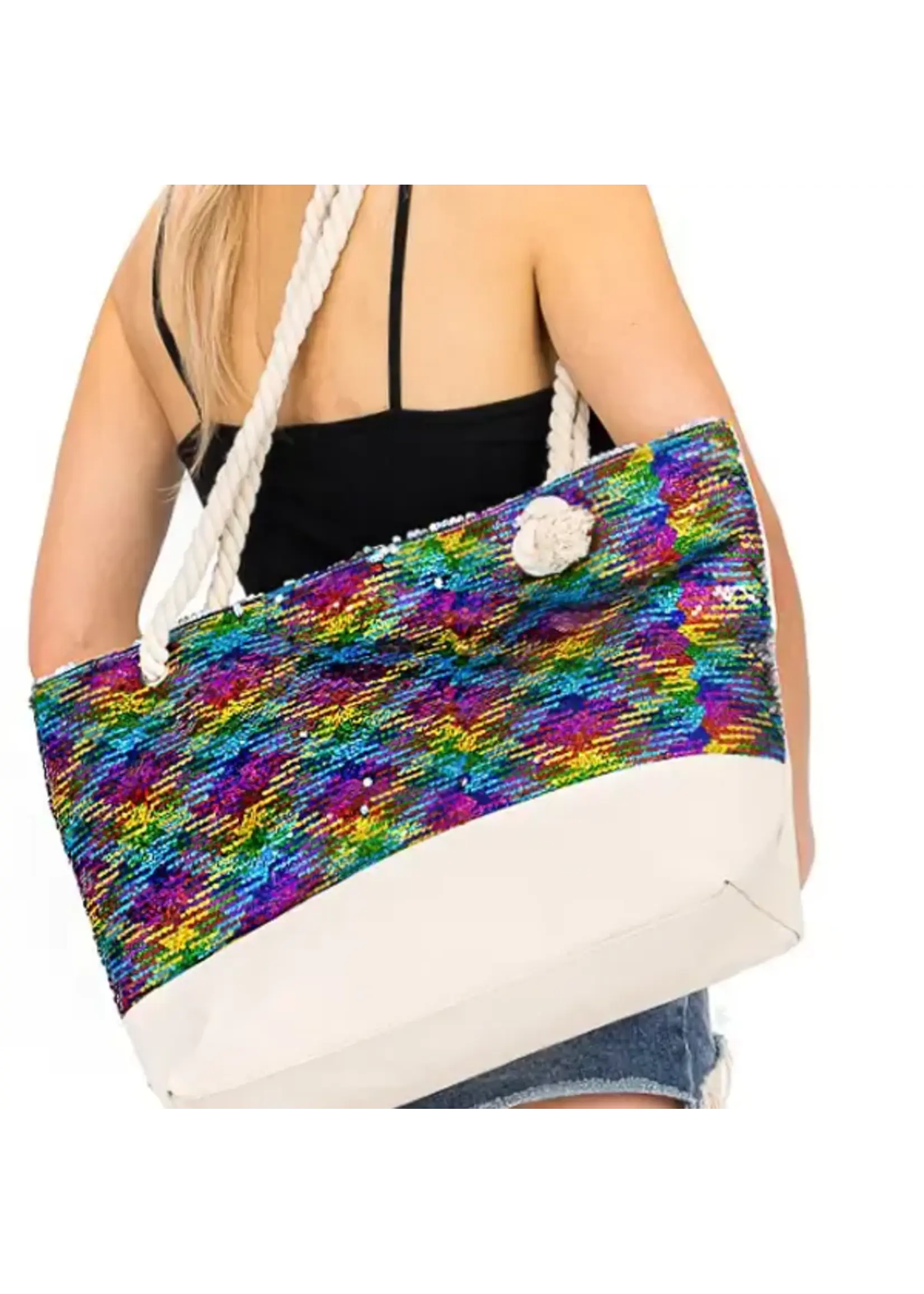 Rainbow Sequins Canvas Tote Rope Bag