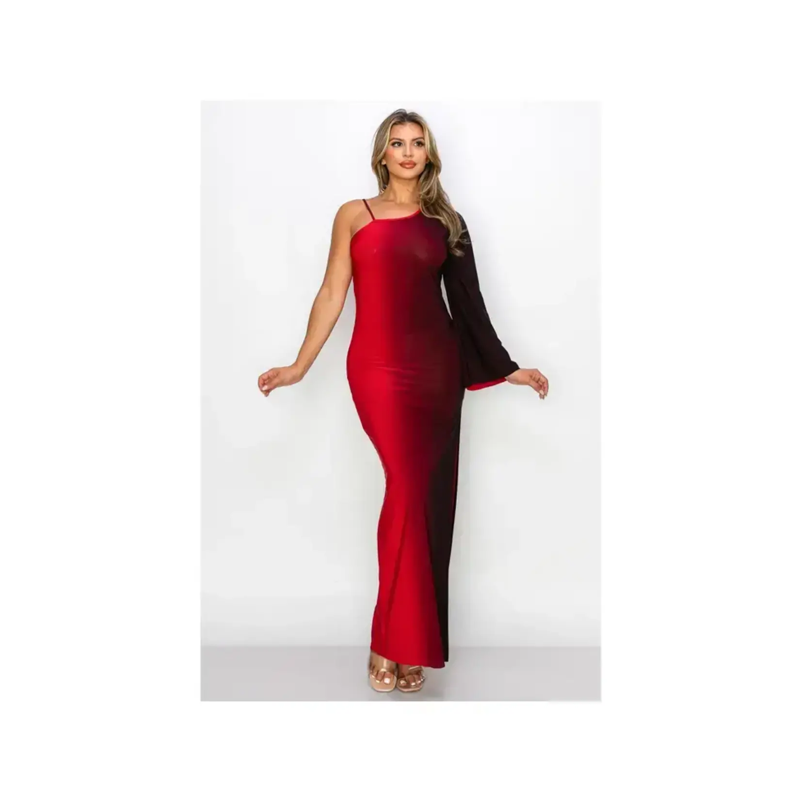 Glance ASYMMETRICAL SLEEVE MAXI DRESS  RED