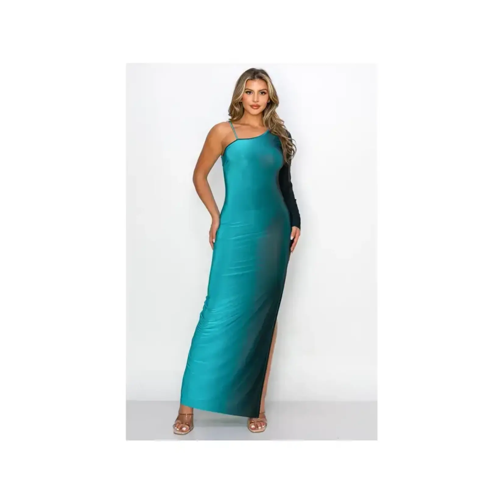 Glance ASYMMETRICAL SLEEVE MAXI DRESS  TEAL