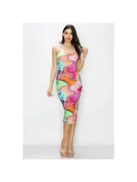 CROSS BACK SLEEVELESS BODYCON MIDI DRESS  PINK MARBLE