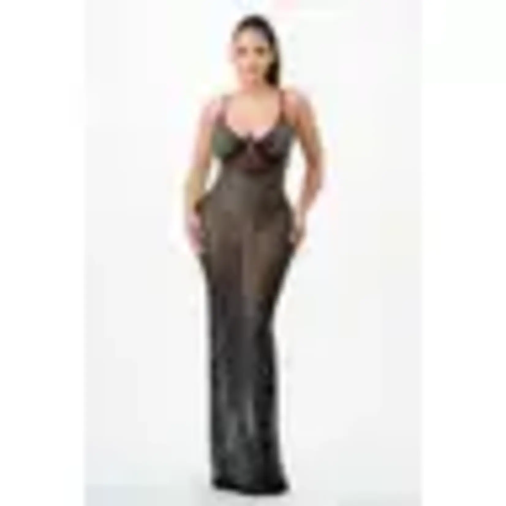 Glance MESH RHINESTONE MAXI DRESS  BLACK