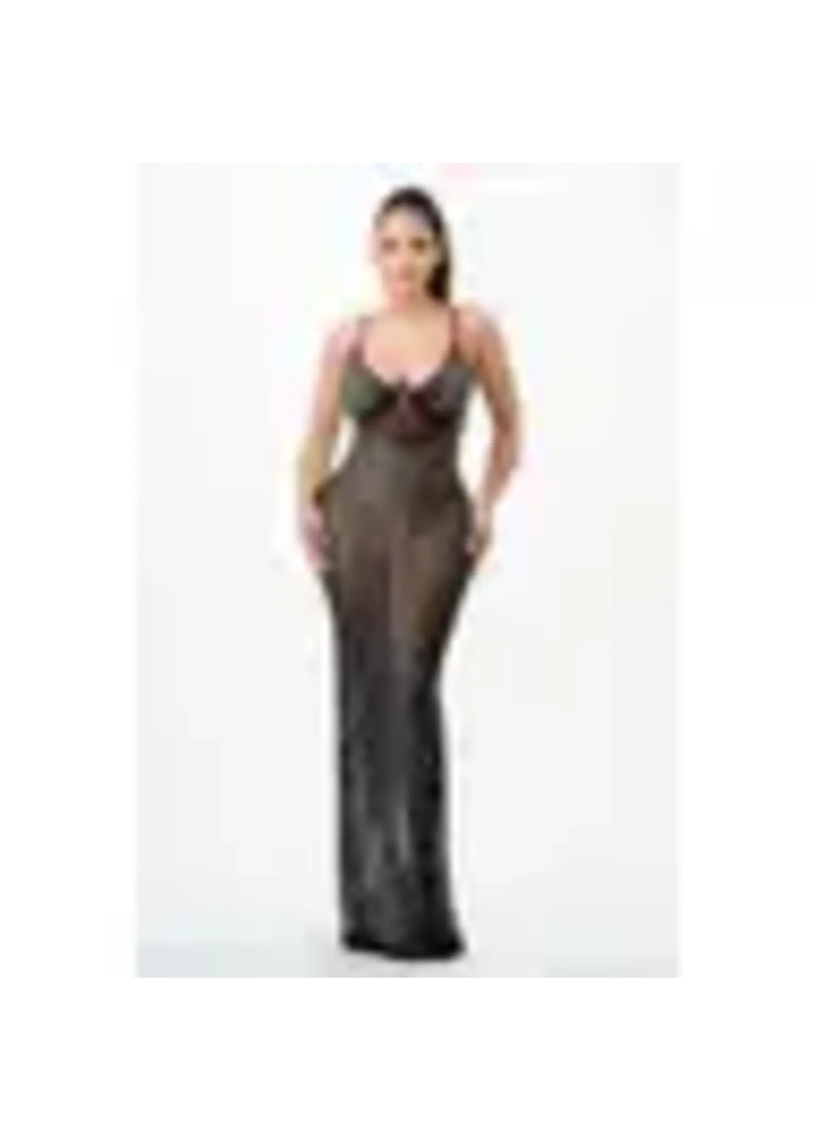 MESH RHINESTONE MAXI DRESS  BLACK