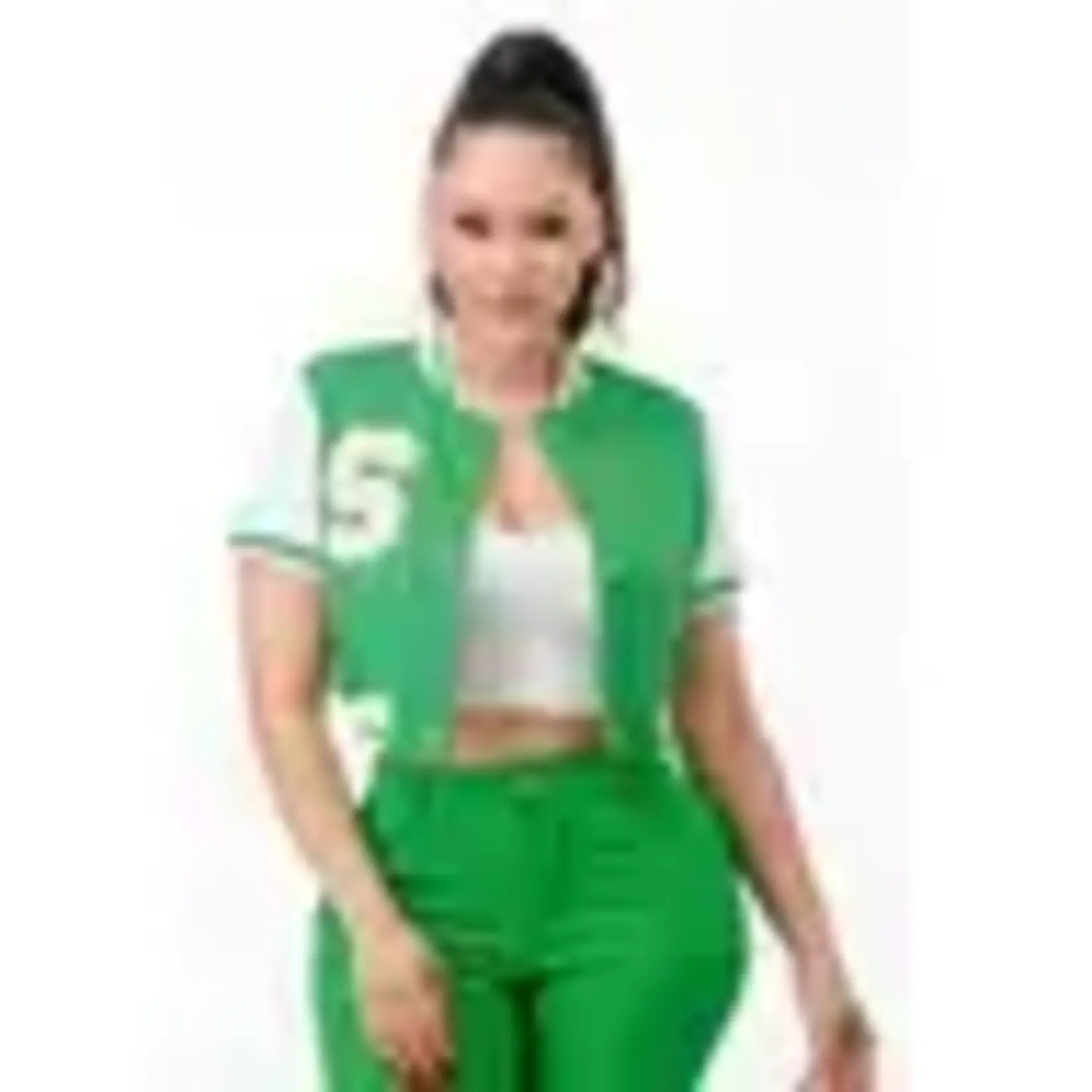 Glance SHORT SLEEVE CROPPED BASEBALL JACKET  GREEN