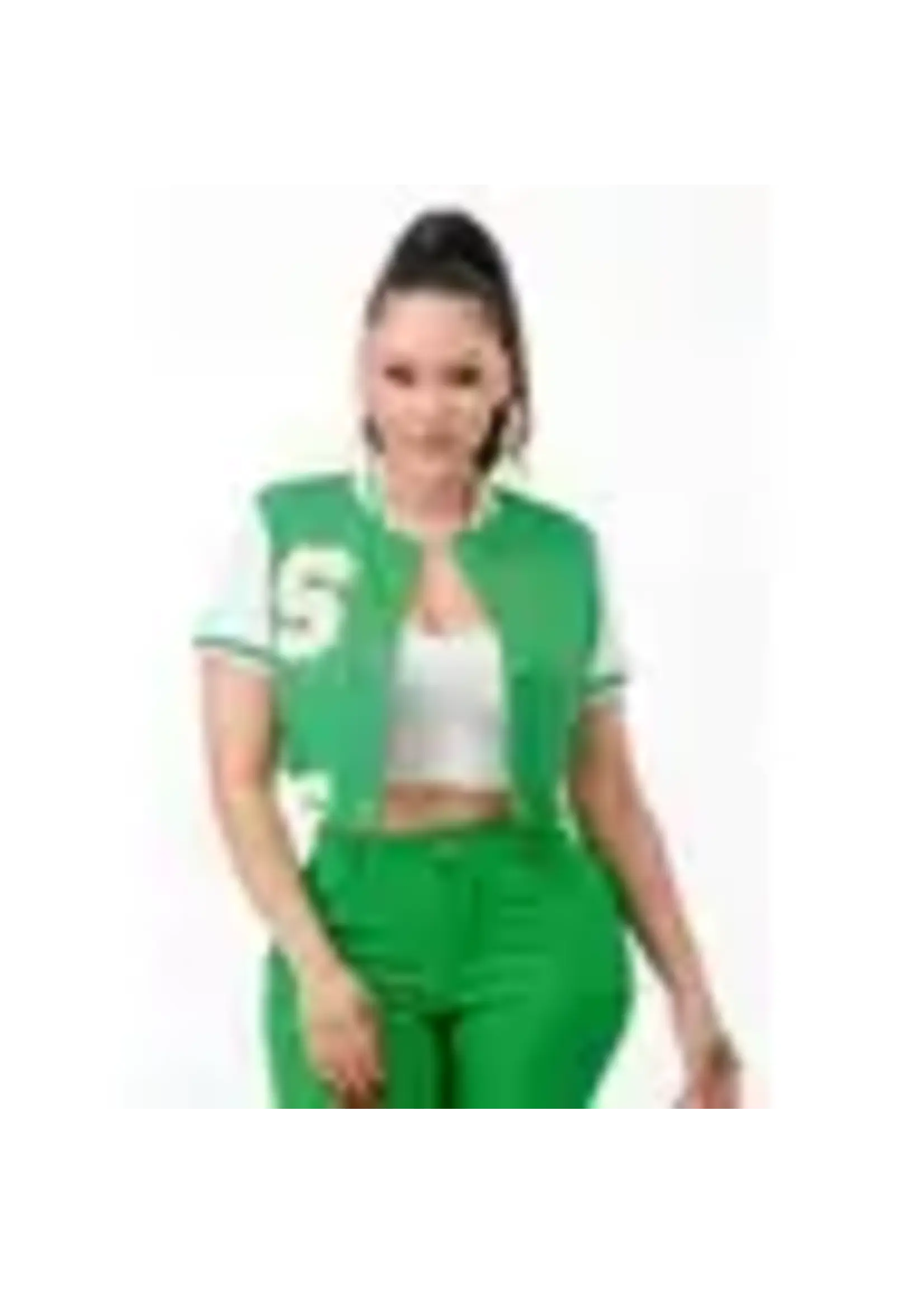 SHORT SLEEVE CROPPED BASEBALL JACKET  GREEN